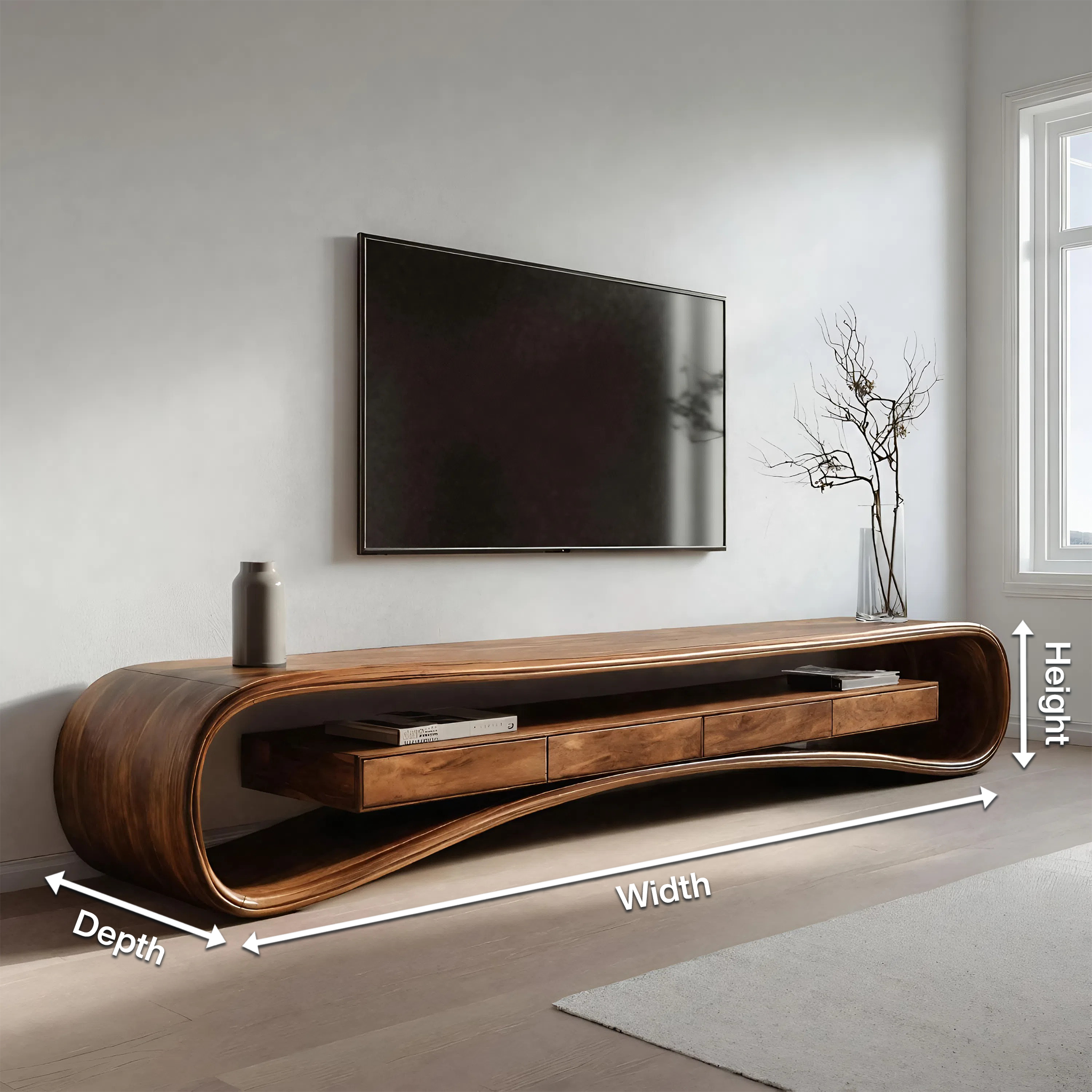 Modern Luxury Curved Media Console For Living Room SITHHNTVC045