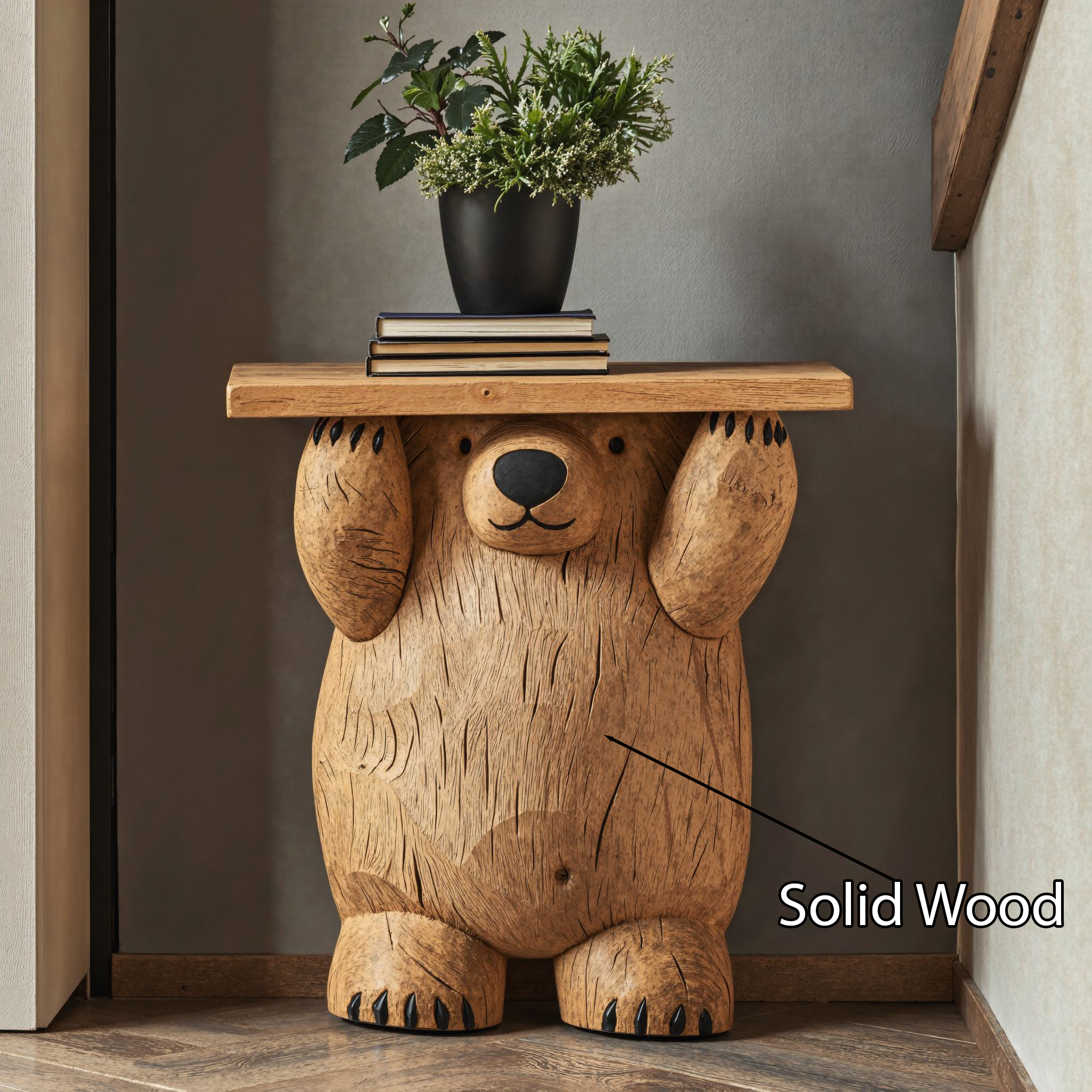 Rustic Wood Bear End Table Side Table SILDTEN076
