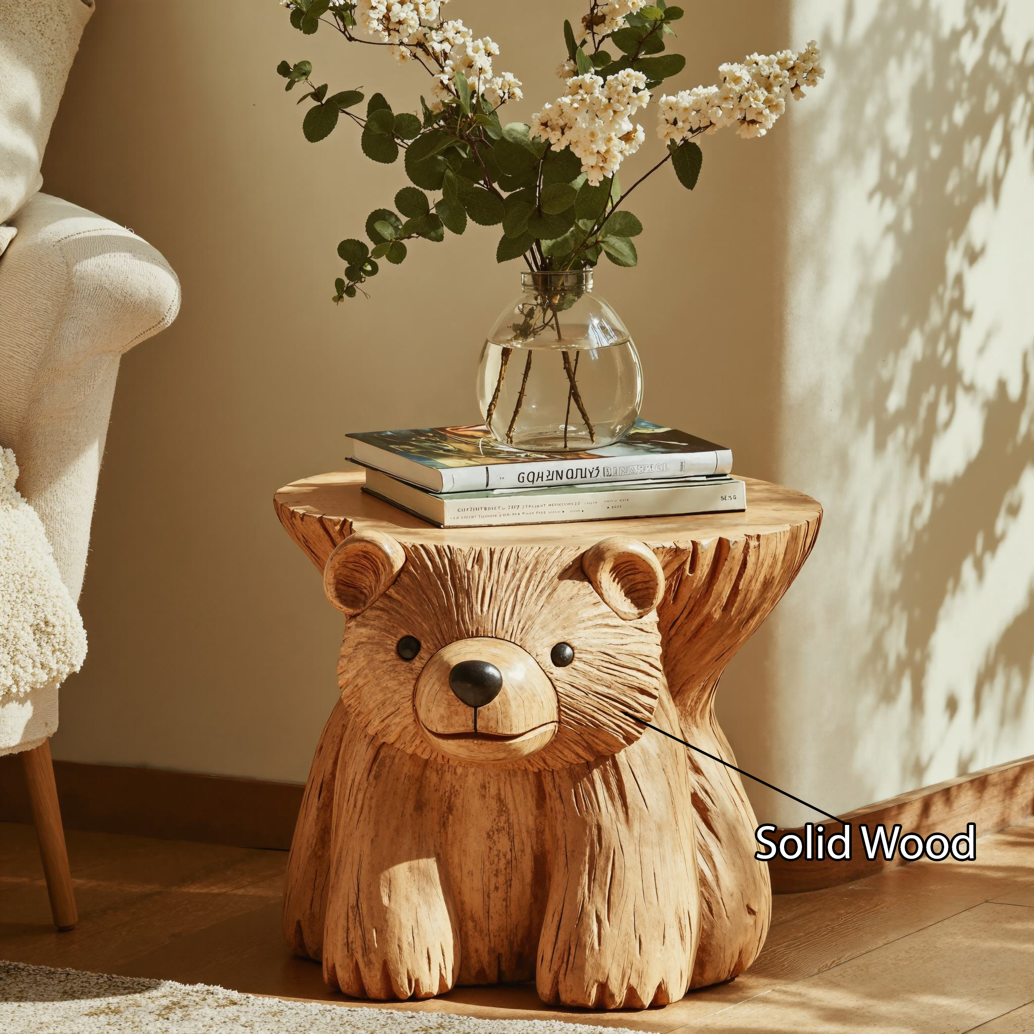 Rustic Bear End Table Wood Side Table SILDTEN077