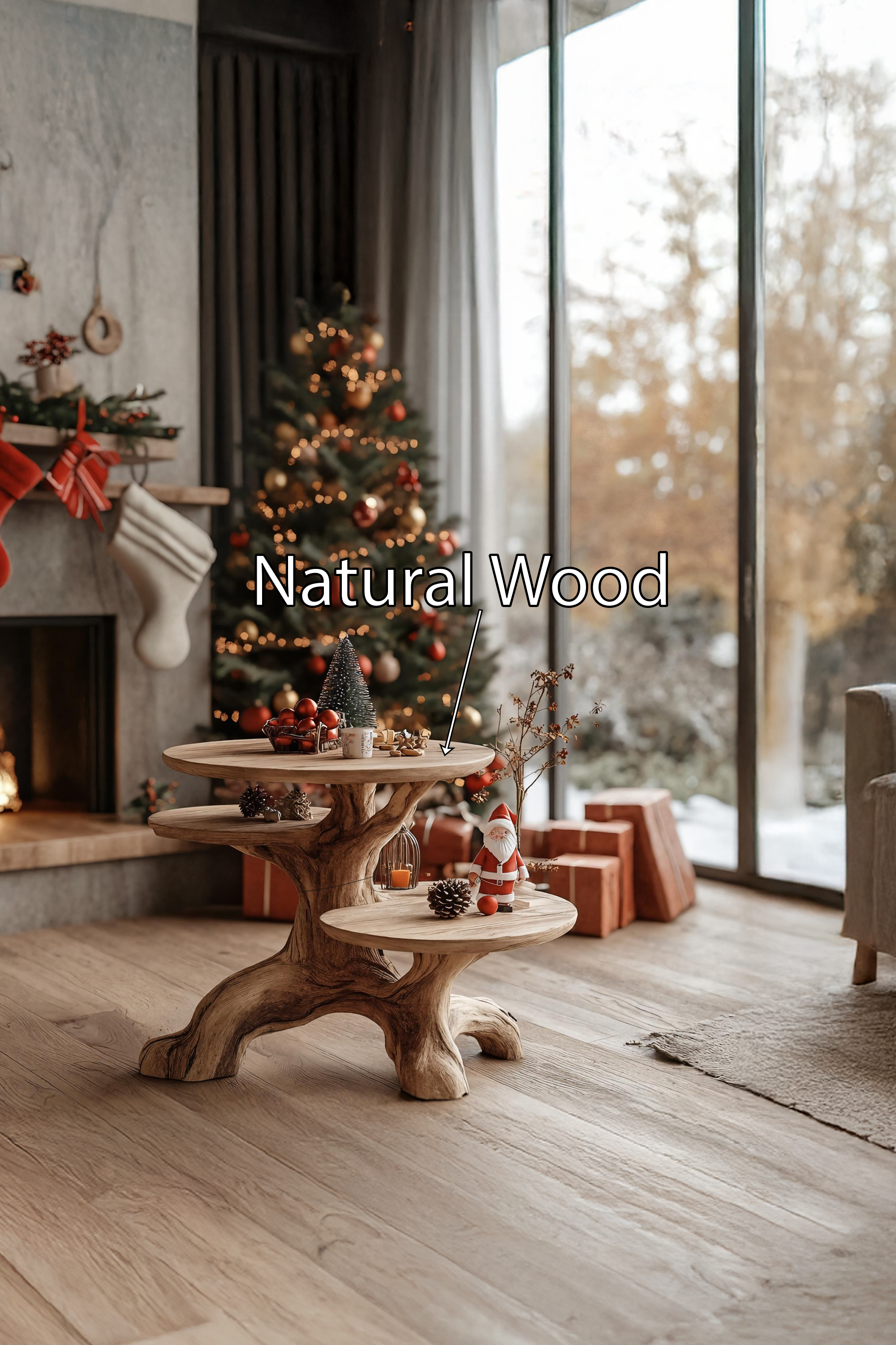 Mid Century Solid Wood End Table For Living Room Winter Holiday Style SILDTTRENC005