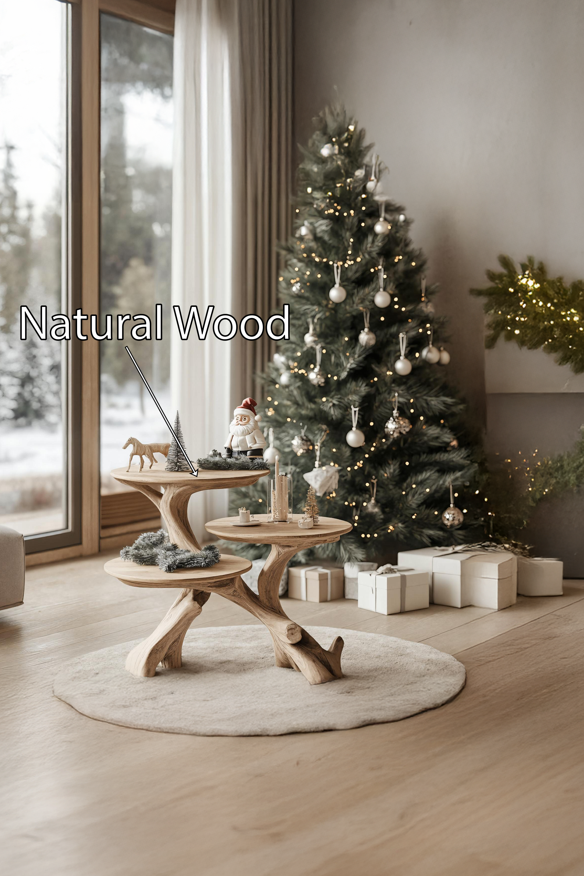 Rustic Wooden End Table For Furniture Decor Winter Holiday Style SILDTTRENC016