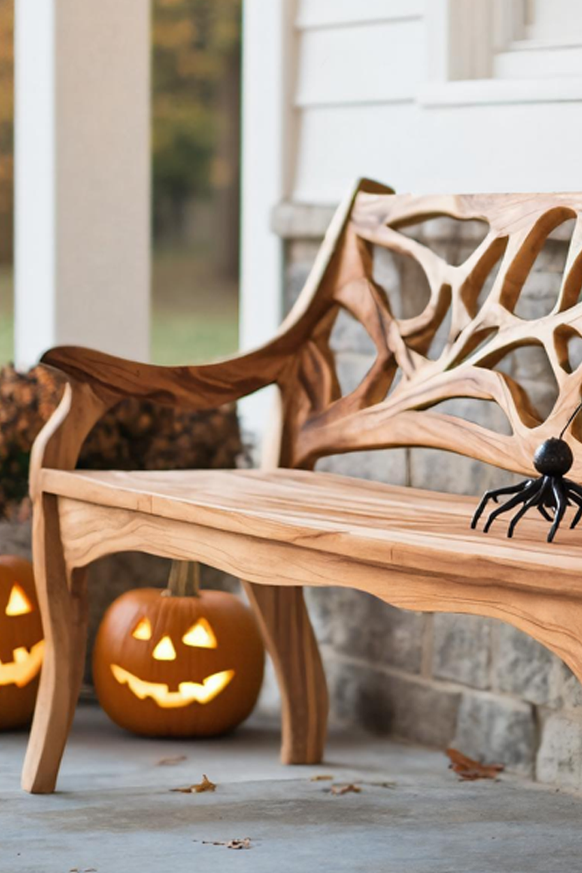 Handcrafted Solid Wood Halloween Bench For Outdoor Garden Design SILDTTNHOB035