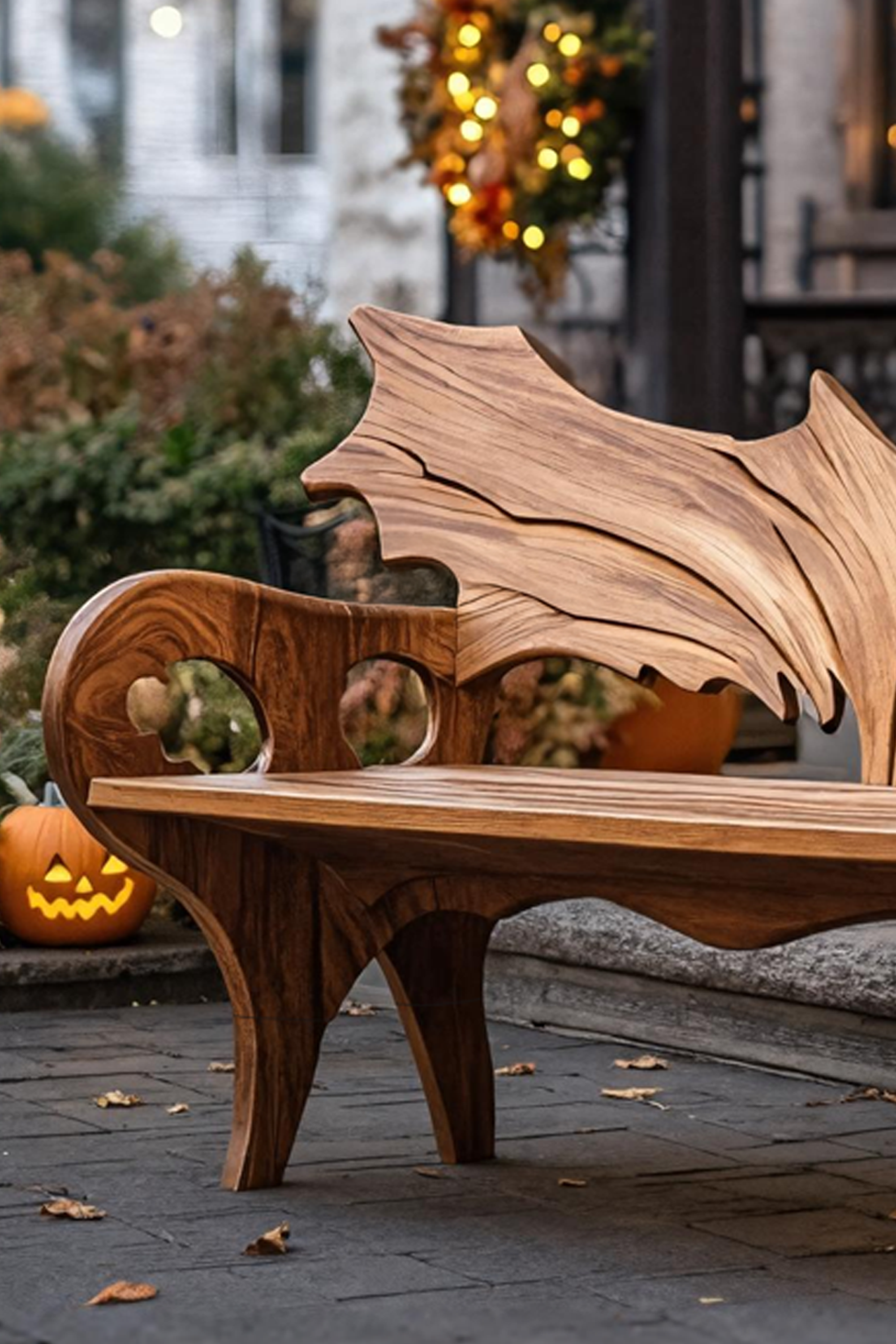 Farmhouse Solid Wood Halloween Bench For Festive Outdoor Decor SILDTTNHOB017