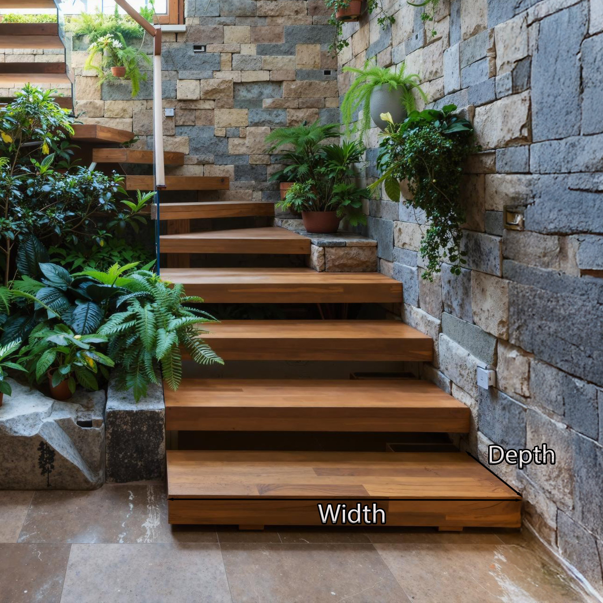 Handcrafted Solid Wood Stair Custom Living Space SILDTFLS007