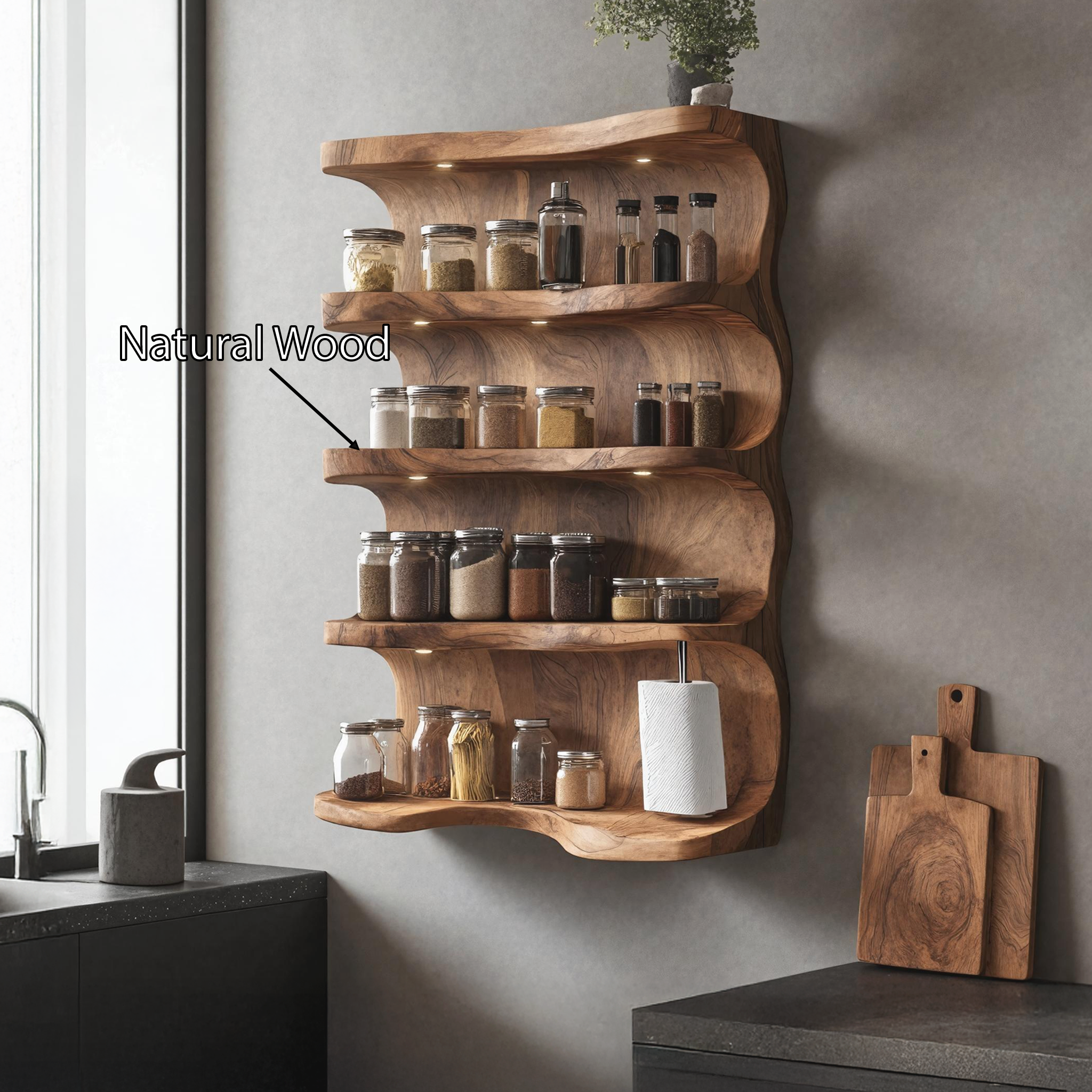 Rustic Wooden Spice Rack For Kitchen Countertop Decor SILDTTRSRS001