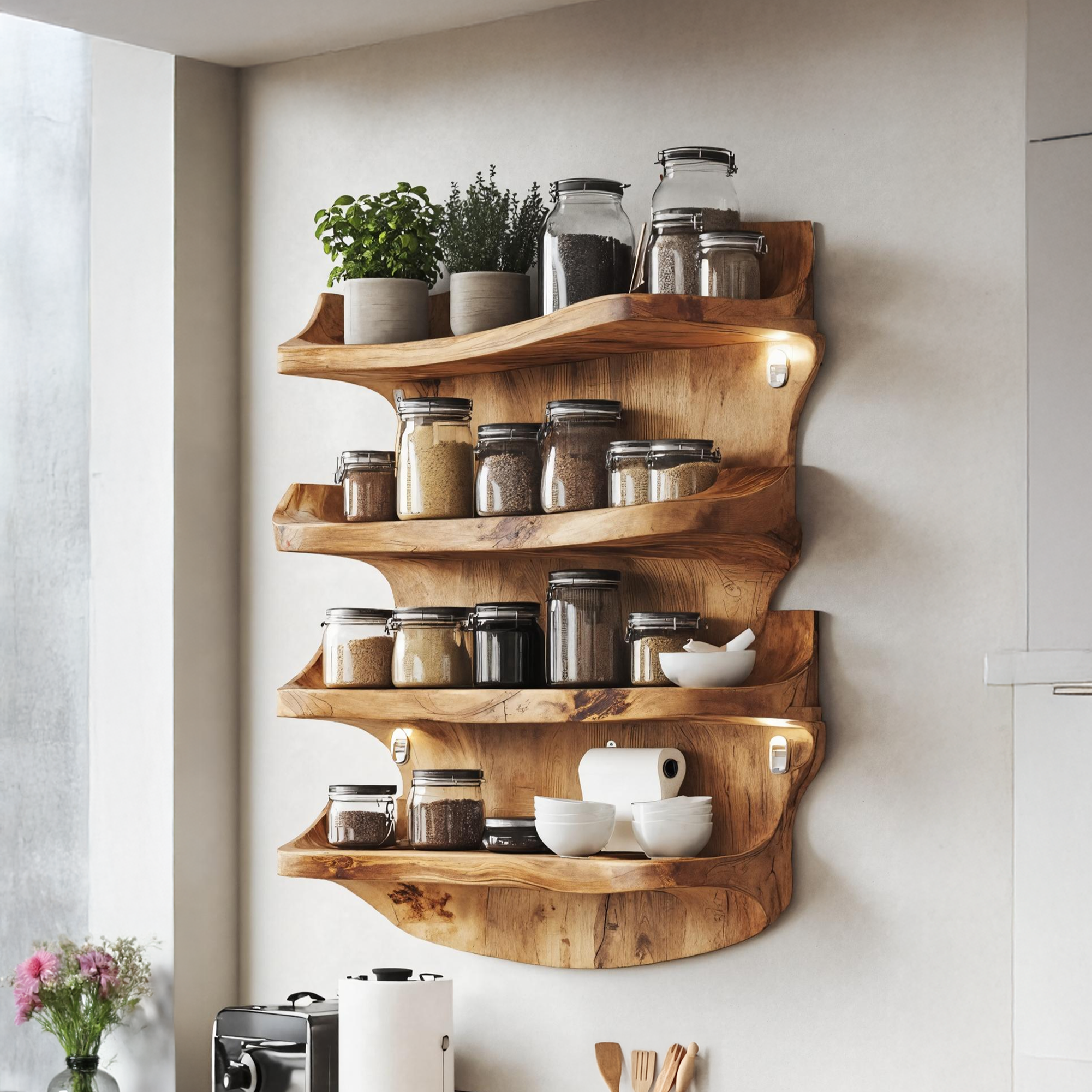 Farmhouse Wooden Spice Storage Shelf For Kitchen Design SILDTTRSRS011