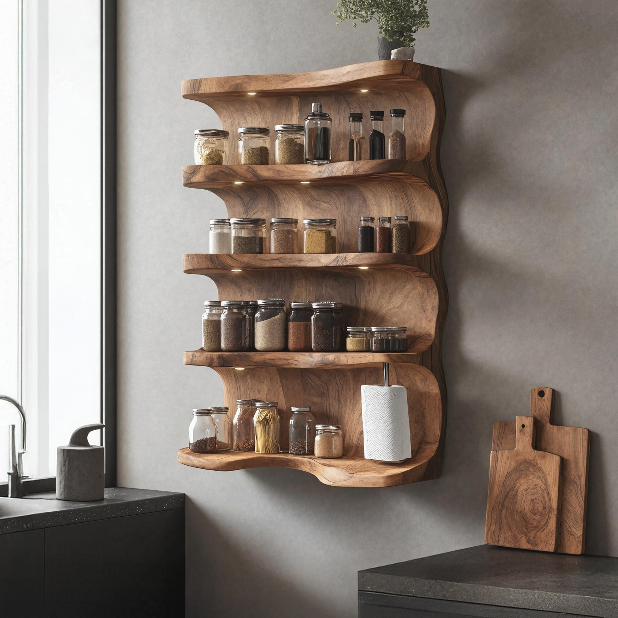 Rustic Wooden Spice Rack For Kitchen Countertop Decor SILDTTRSRS001