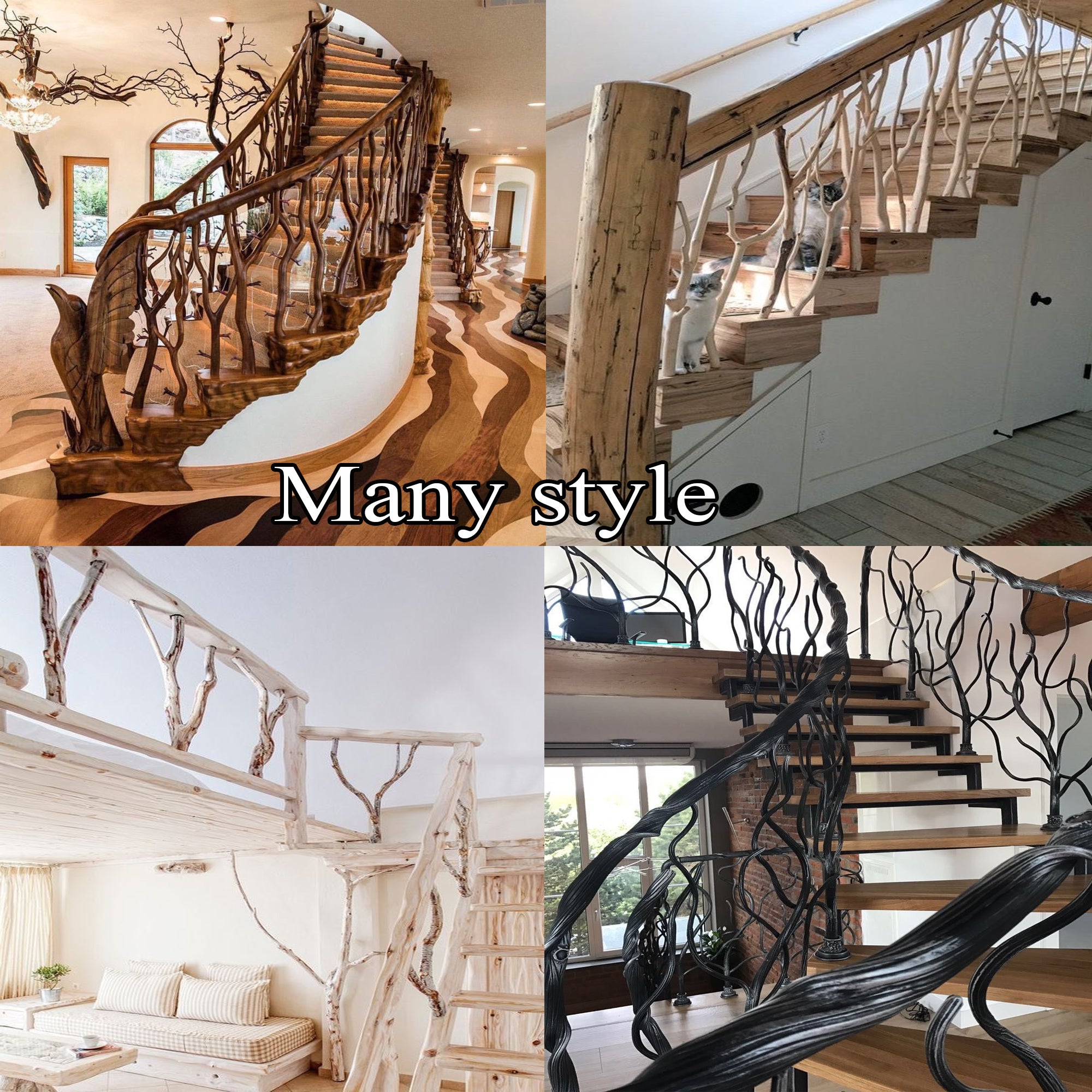 Elegant Wooden Branch And Leaf Stair Railing Custom Stair Railing Country Style SINLST001