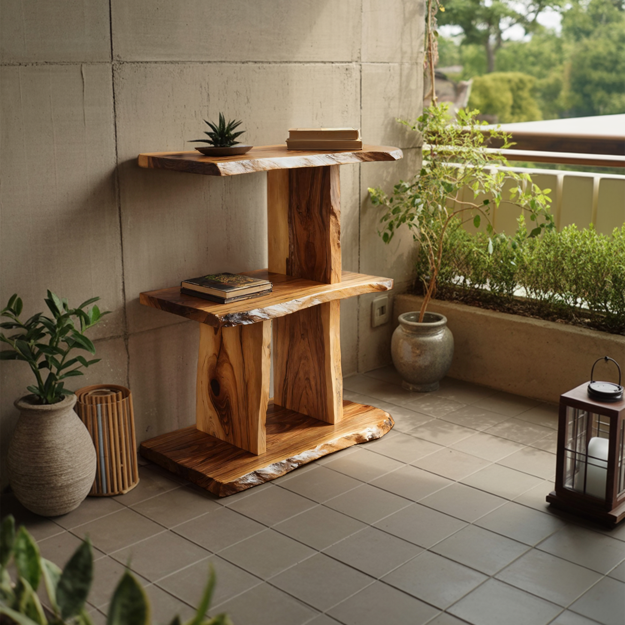 Handcrafted Wooden Live Edge Standing Shelf For Bedroom Storage Decor SILDTTNFGS005