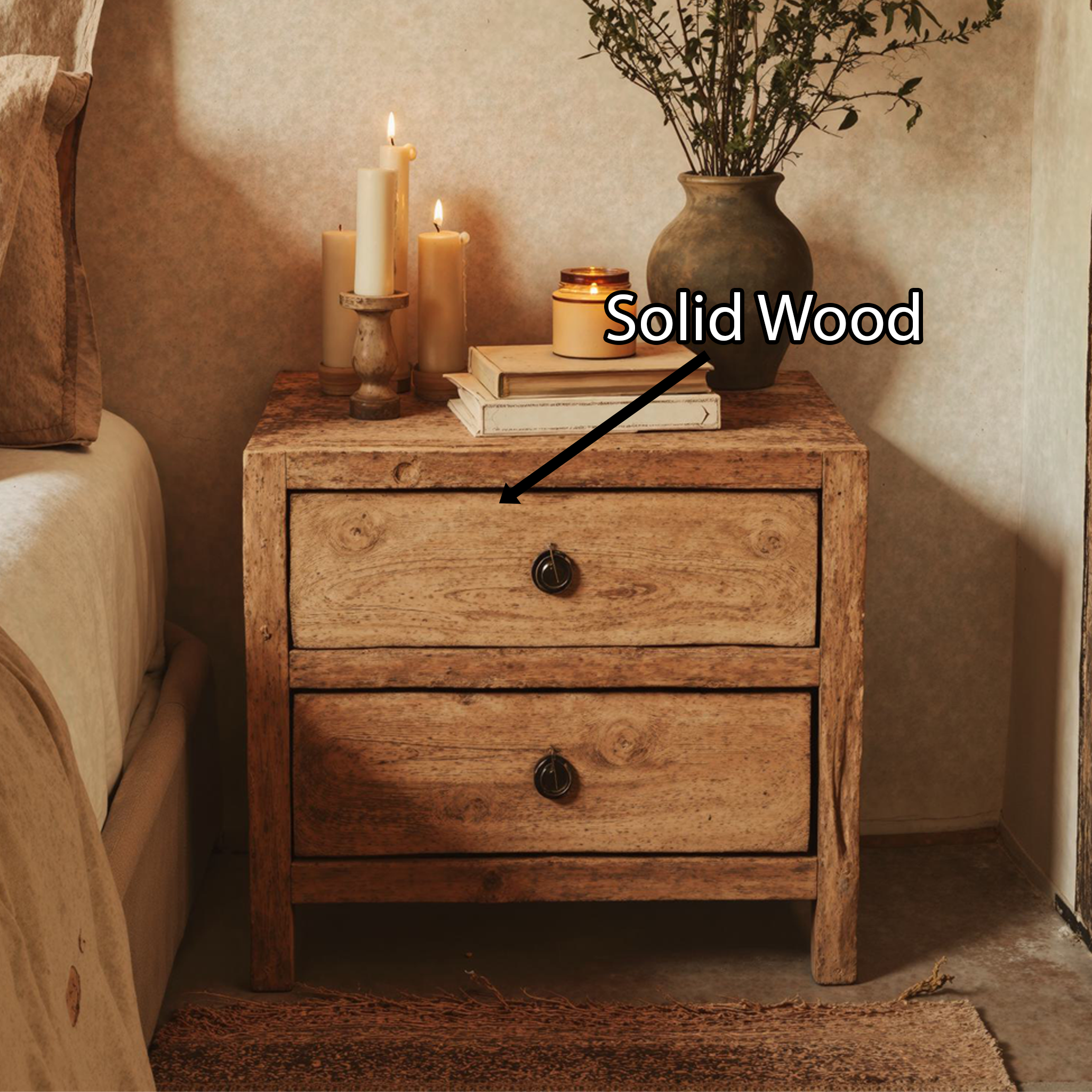 Wooden Farmhouse Nightstand With 2 Drawers SILDTNS014