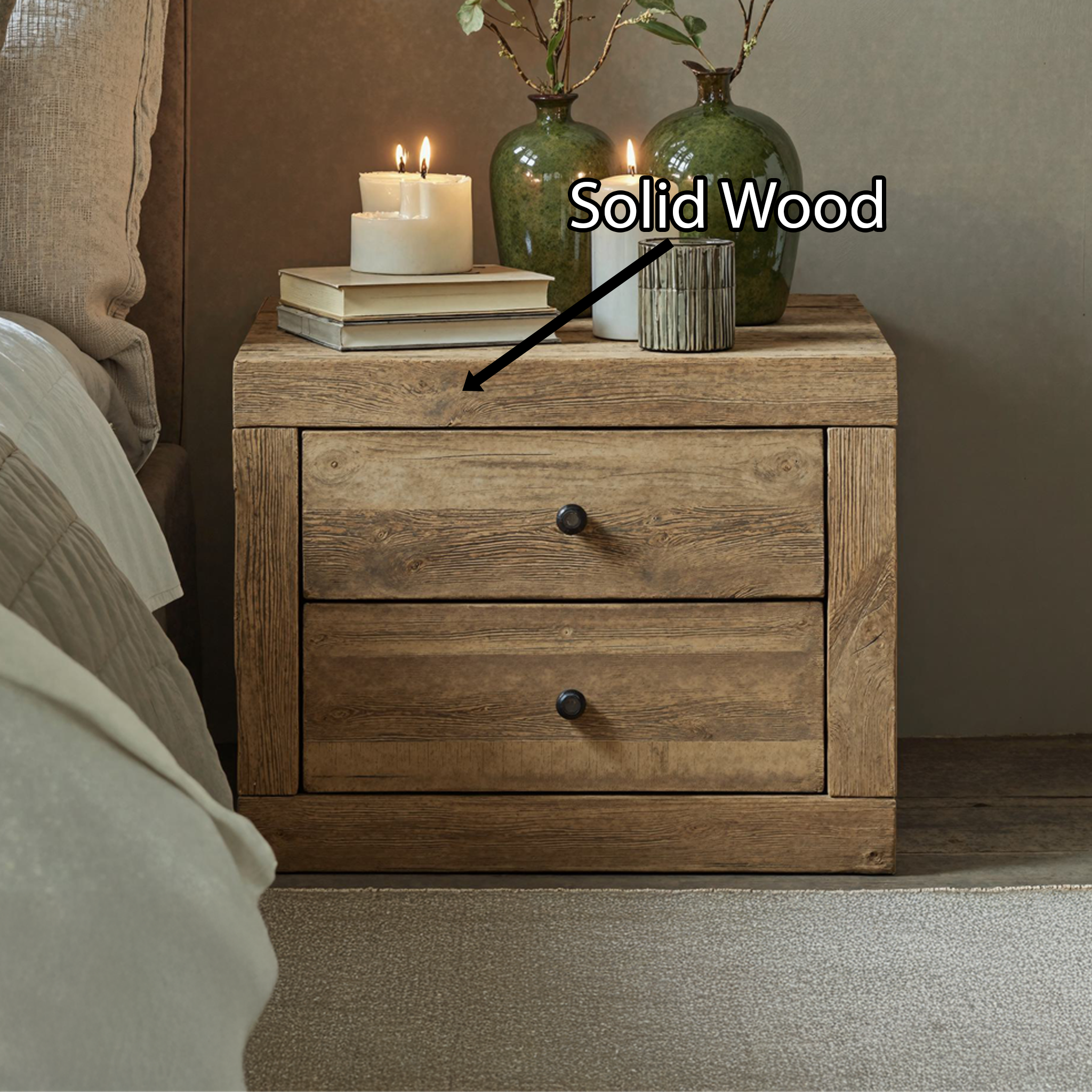 Standing Wooden Bedside Table With 2 Drawers SILDTNS012