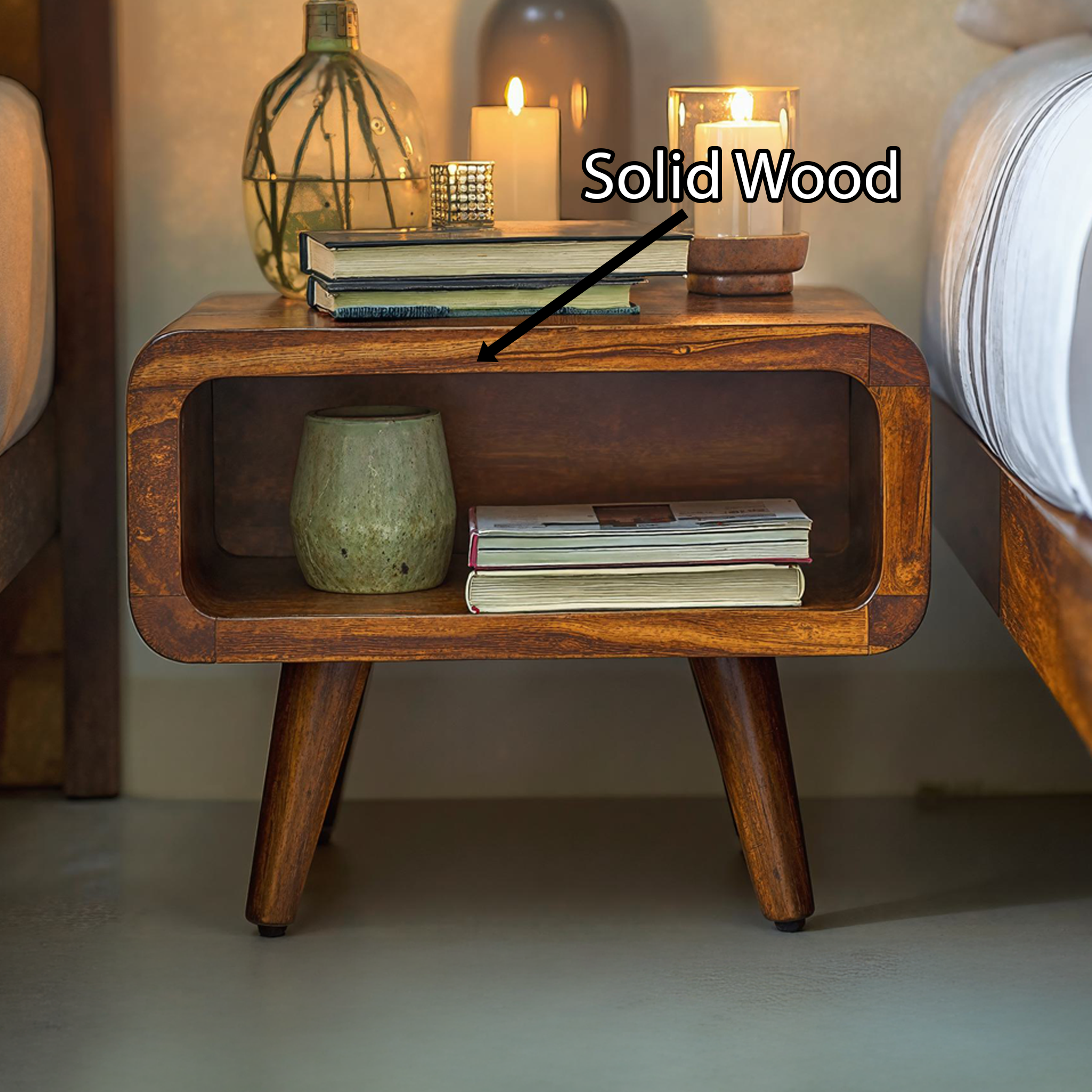 Rustic Farmhouse Wooden Nightstand With Storage Shelf SILDTNS017