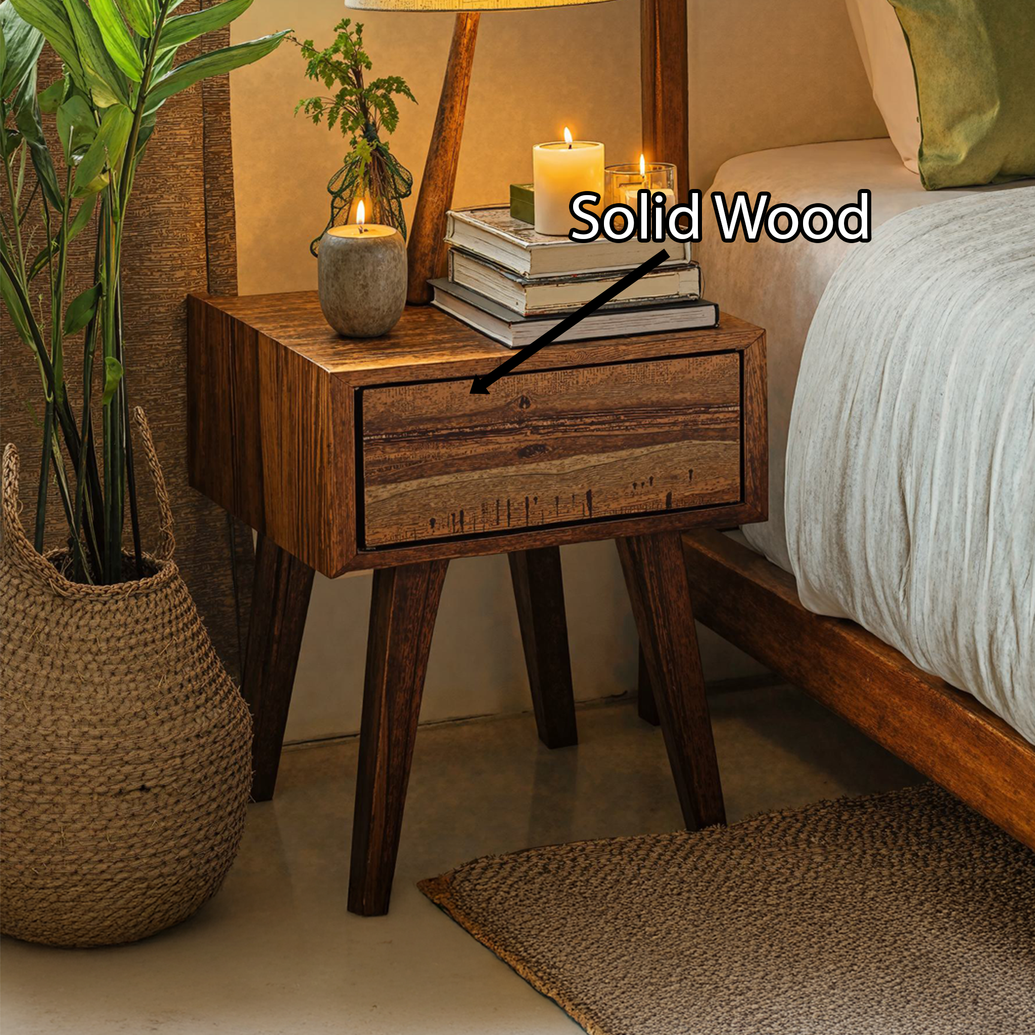 Handcrafted Rustic Wood Nightstand With 4 Sturdy Legs SILDTNS018