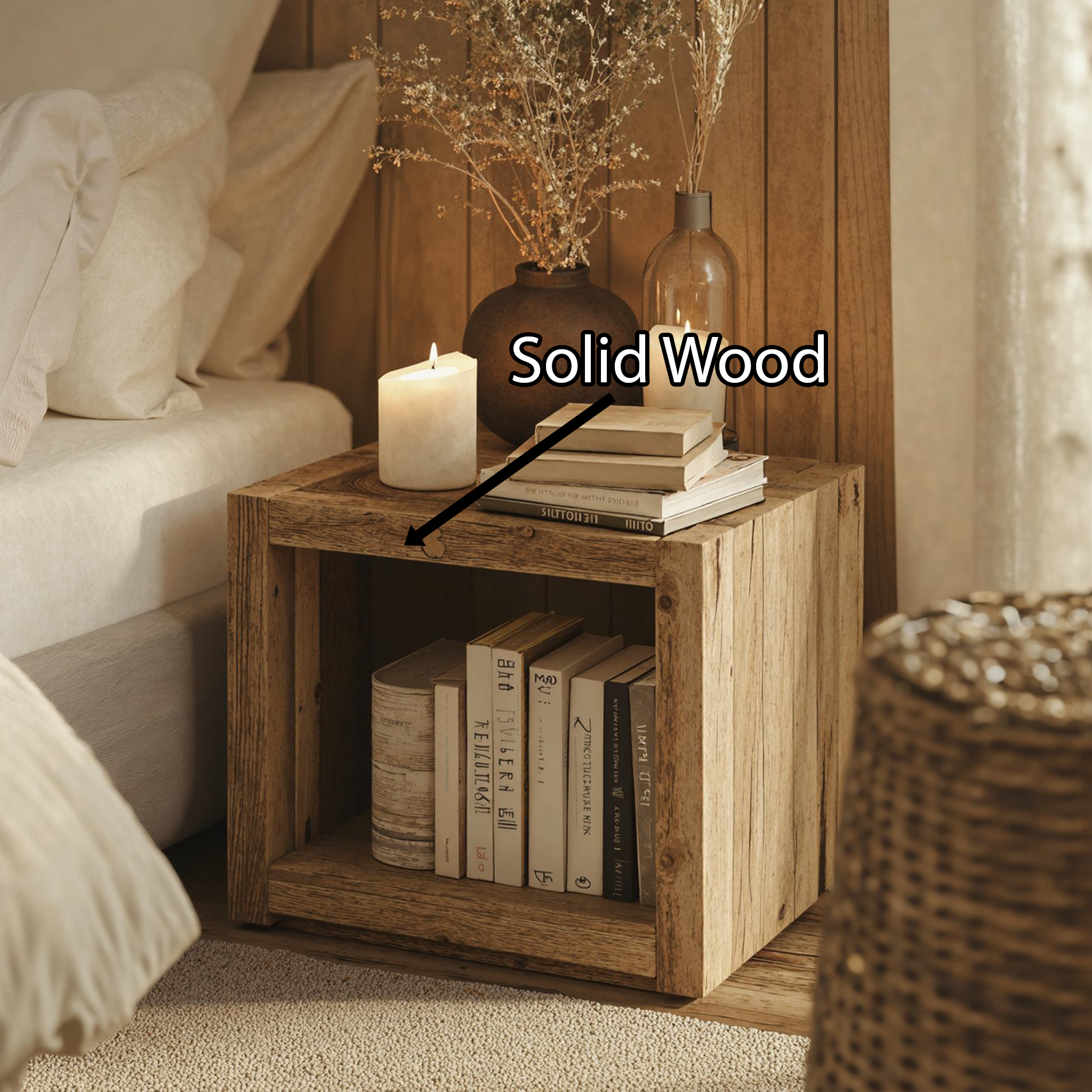 Natural Wooden Standing Nightstand With Open Storage SILDTNS019