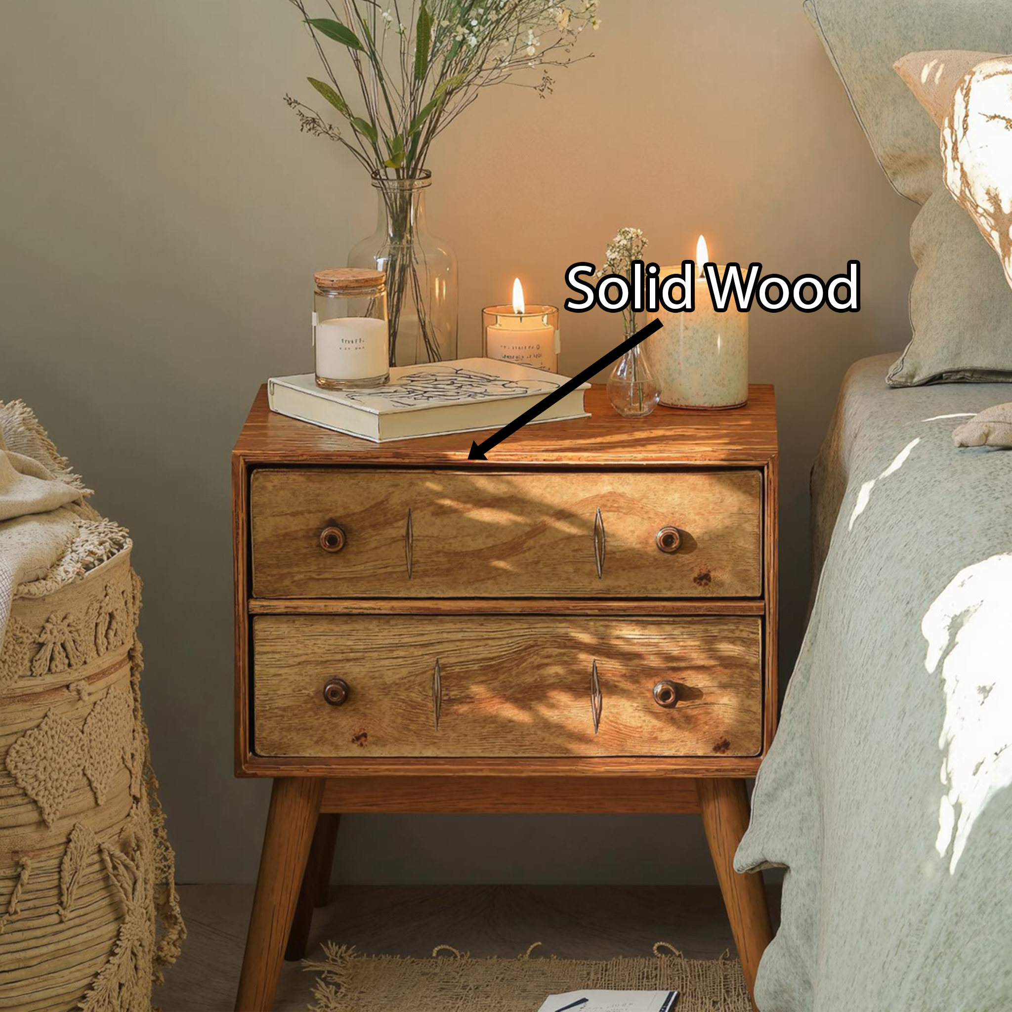 Classic Standing Bedside Table With 2 Drawers For Bedside SILDTNS011