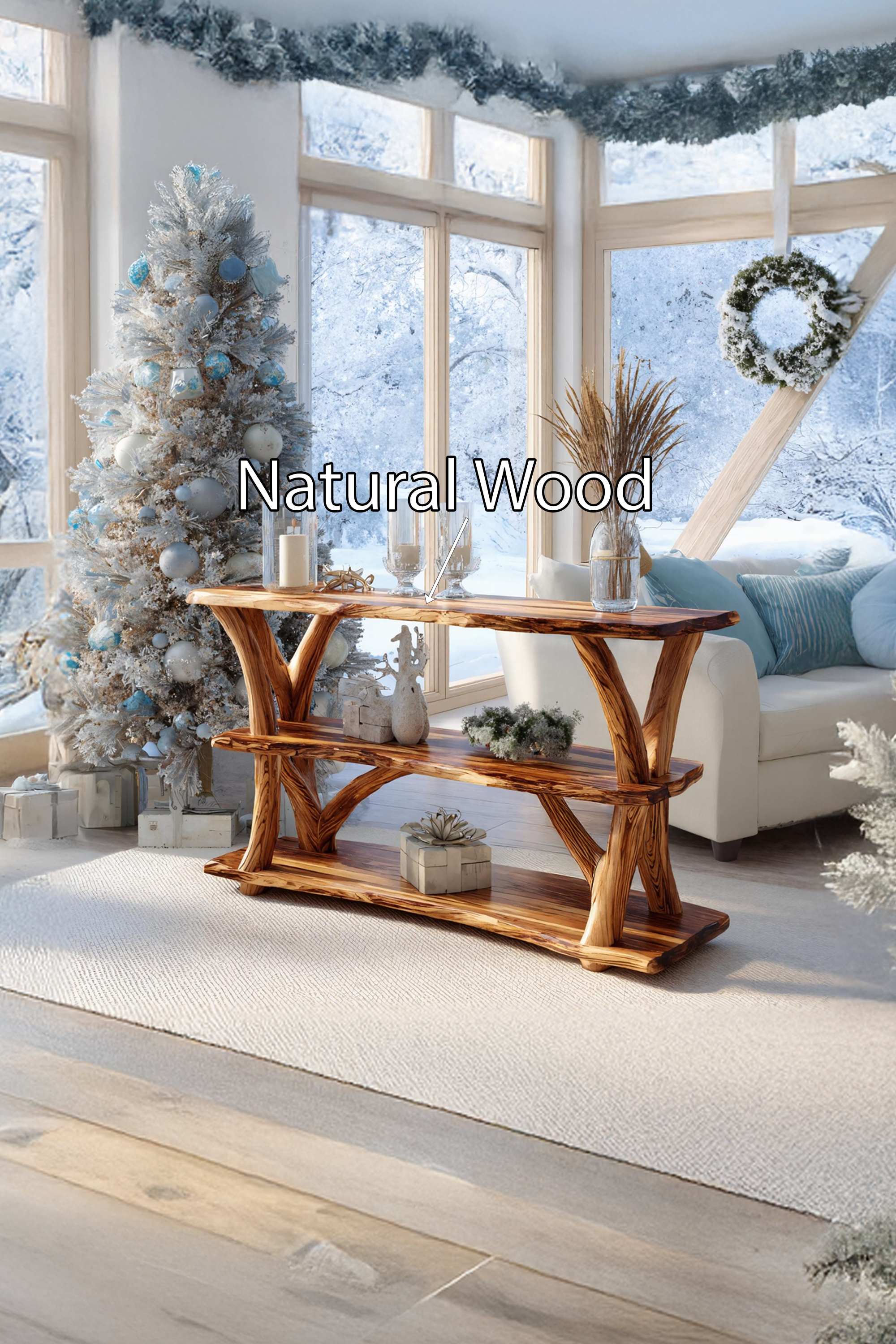 Mid Century Wooden Live Edge Console Table For Christmas Entryway Style SILDTTRCSC009