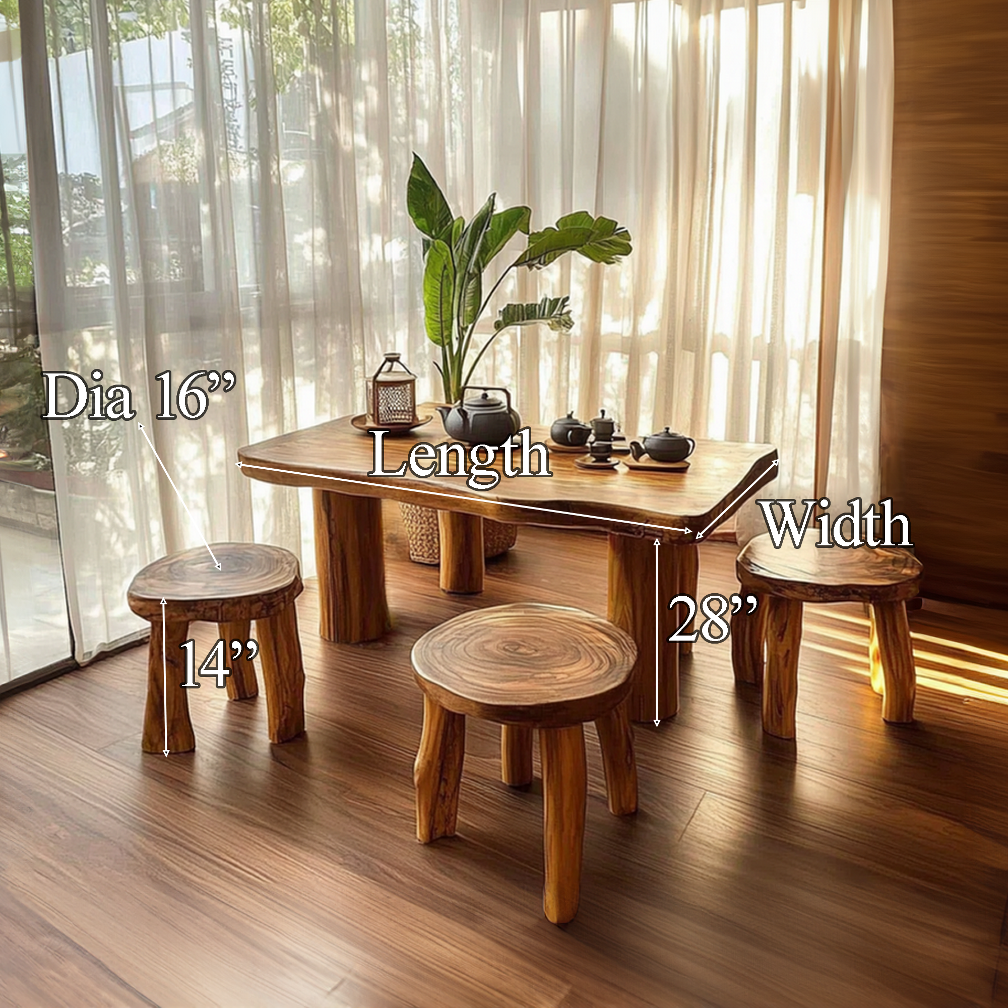 Rustic Table and Chair Sets Natural Colors Decor Room Gift SINLDT012