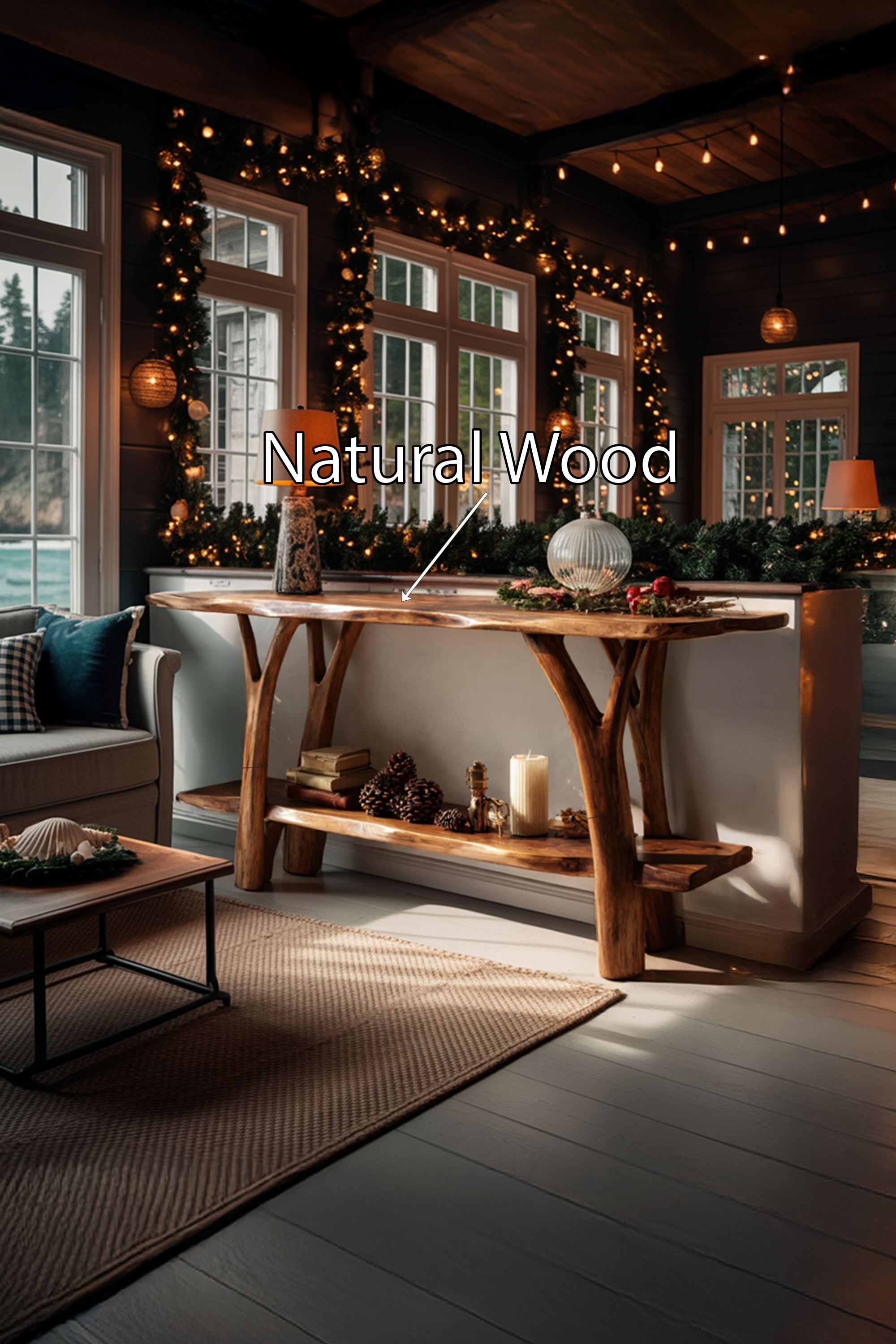 Mid Century Wooden Live Edge Console Table For Holiday Christmas Entryway SILDTTRCSC041