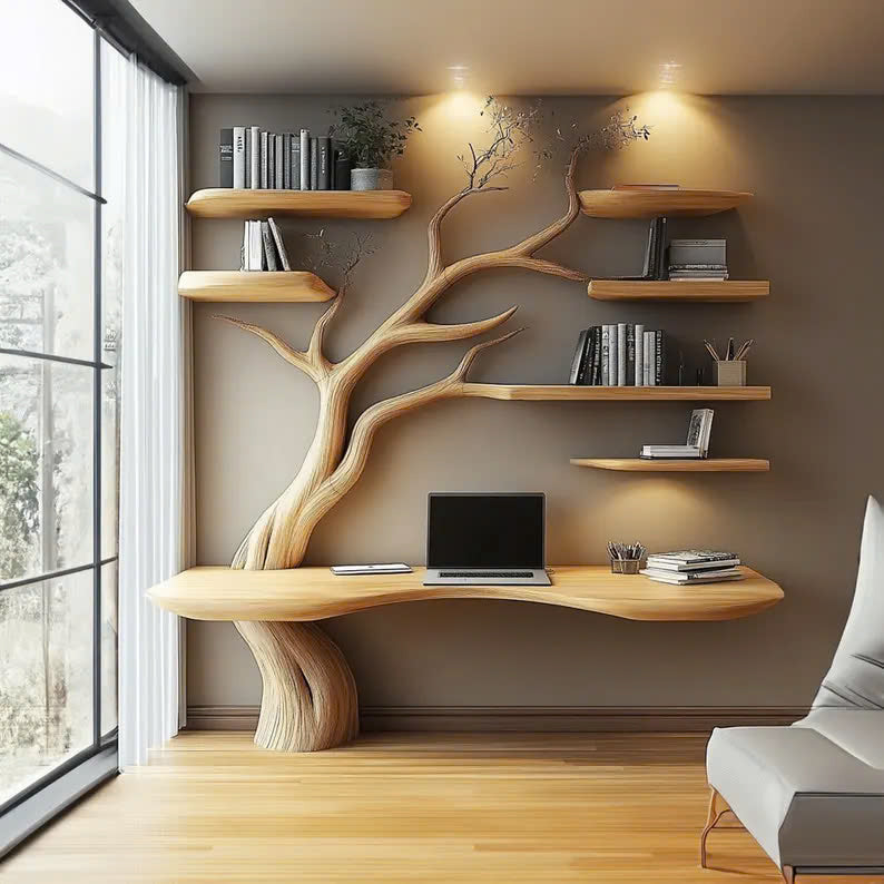 Rustic Narrow Floating Live Edge Side Table Tree Bookshelf Gift For Living Room SINLCS048