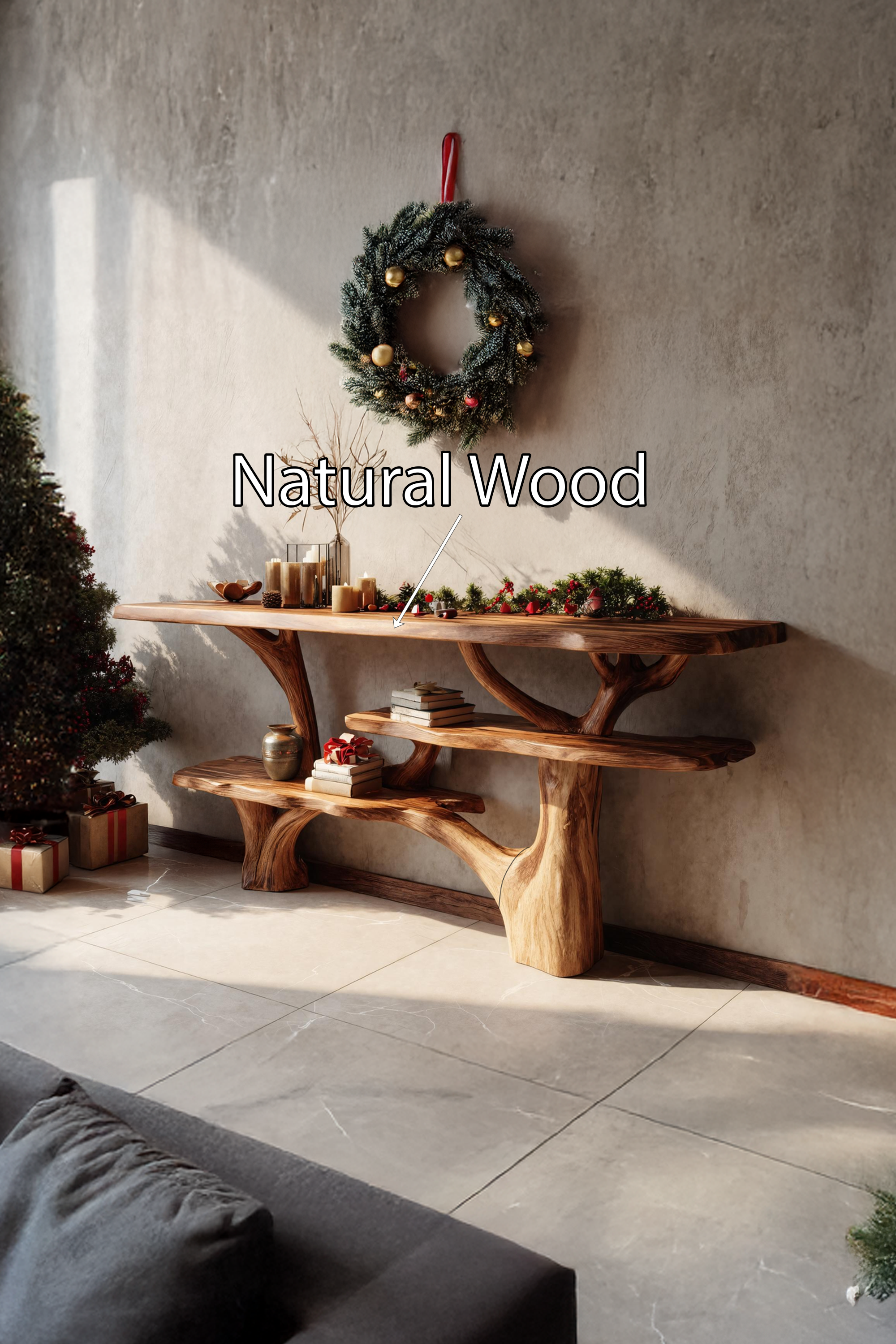 Mid Century Wooden Live Edge Console Table For Holiday Furniture Decor SILDTTRCSC017