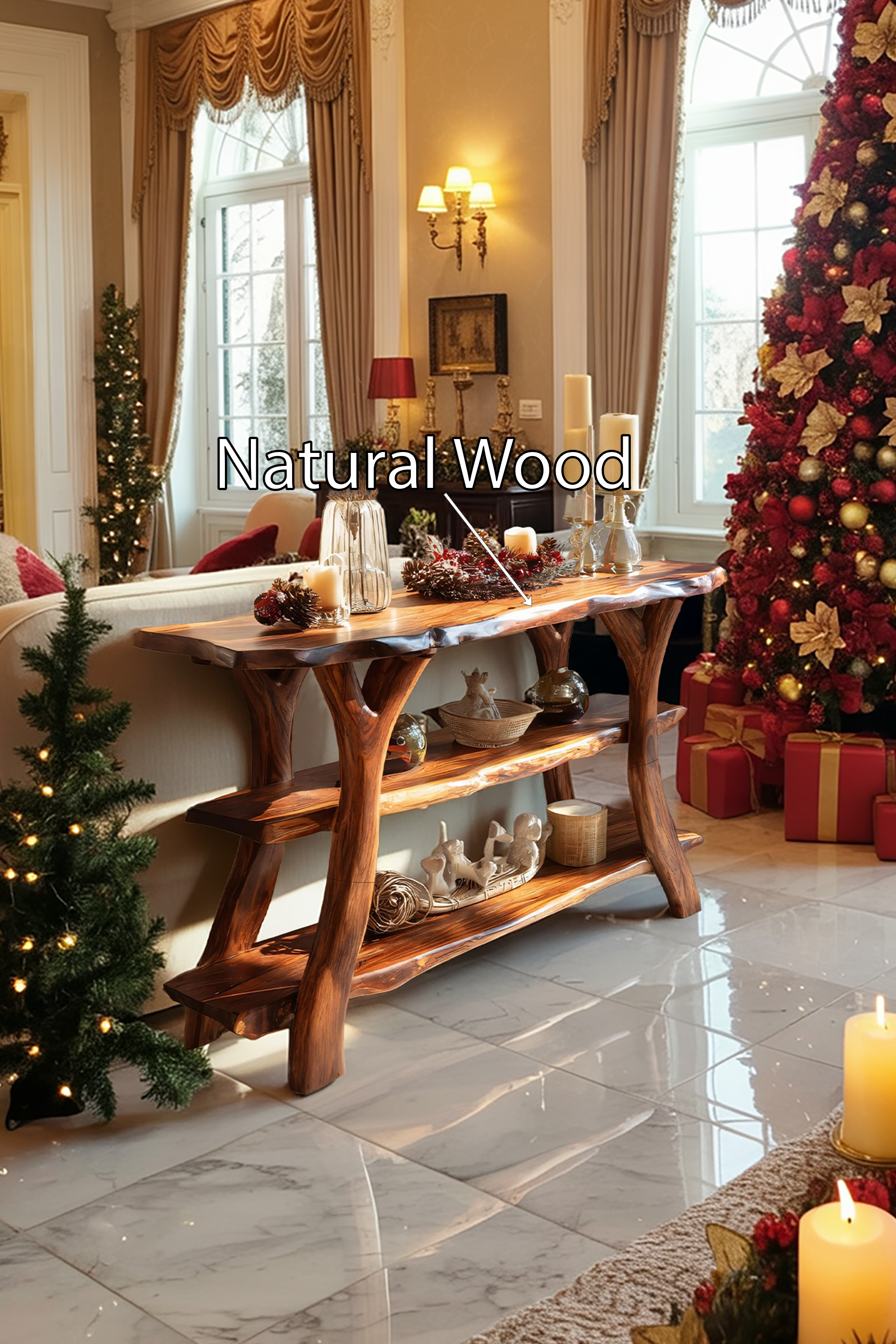Mid Century Wooden Live Edge Console Table For Xmas Bedroom Holiday Decor SILDTTRCSC033