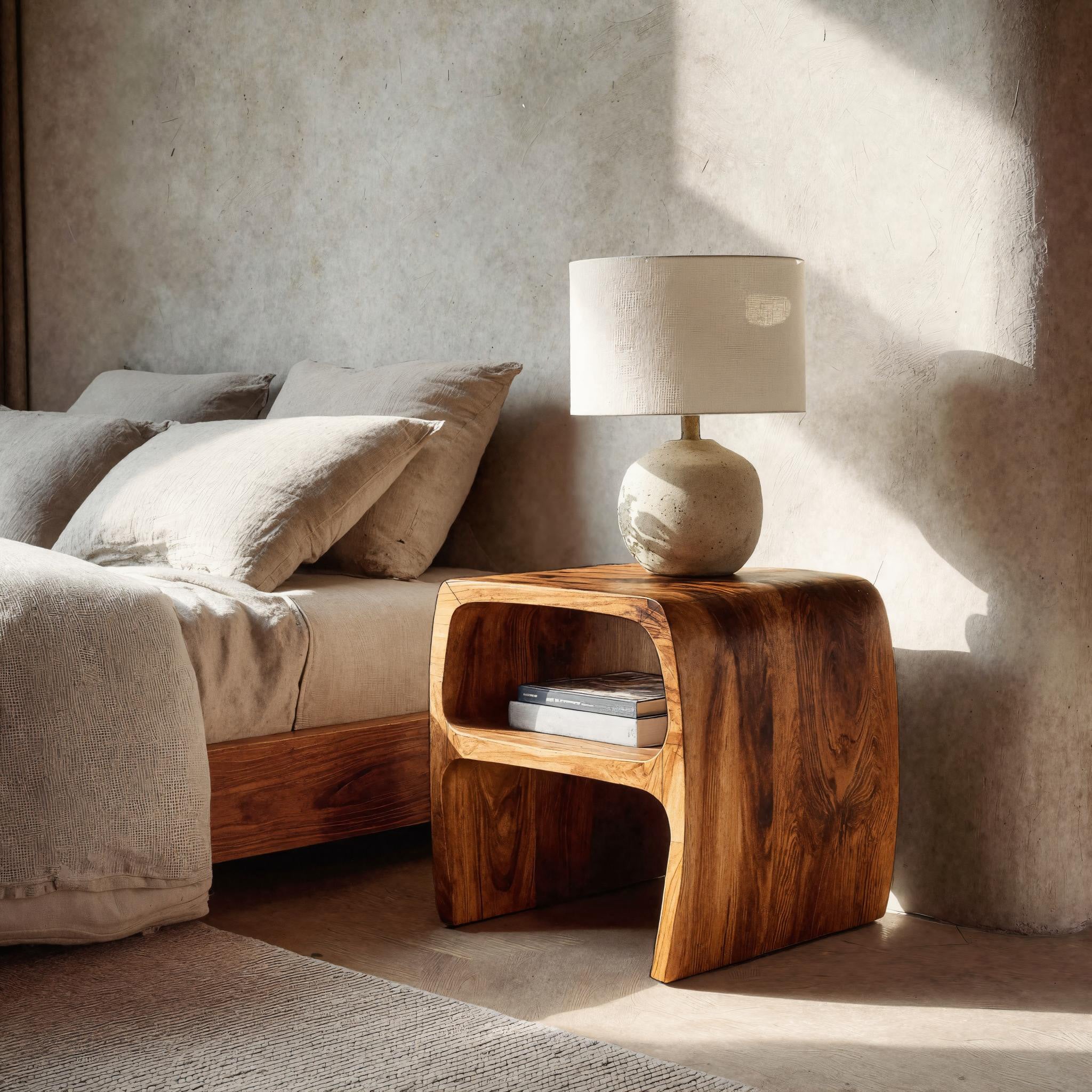 Modern Sculptural Nightstand With Open Storage For Bedroom RTTHHNNS025