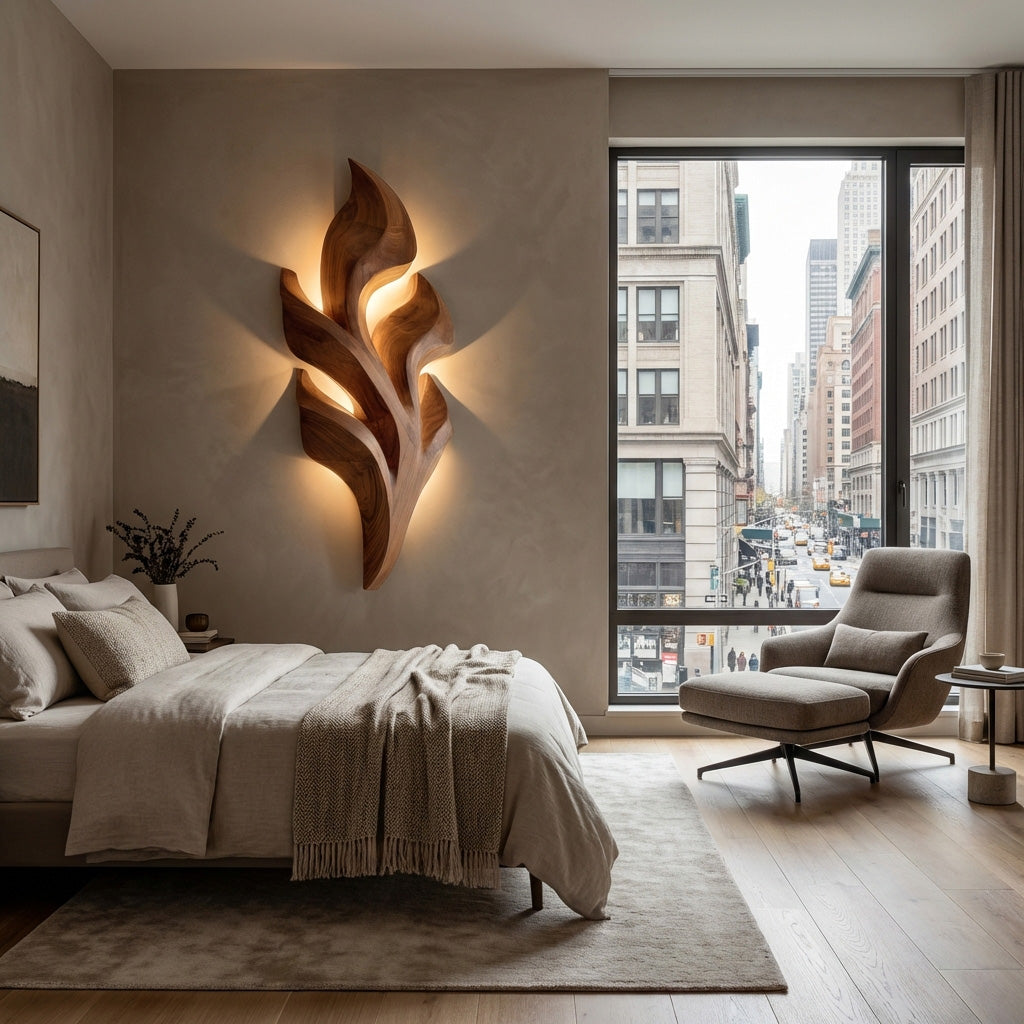 Organic Leaf Wooden Wall Lamp For Bedroom Decor RTTHHNLAM056