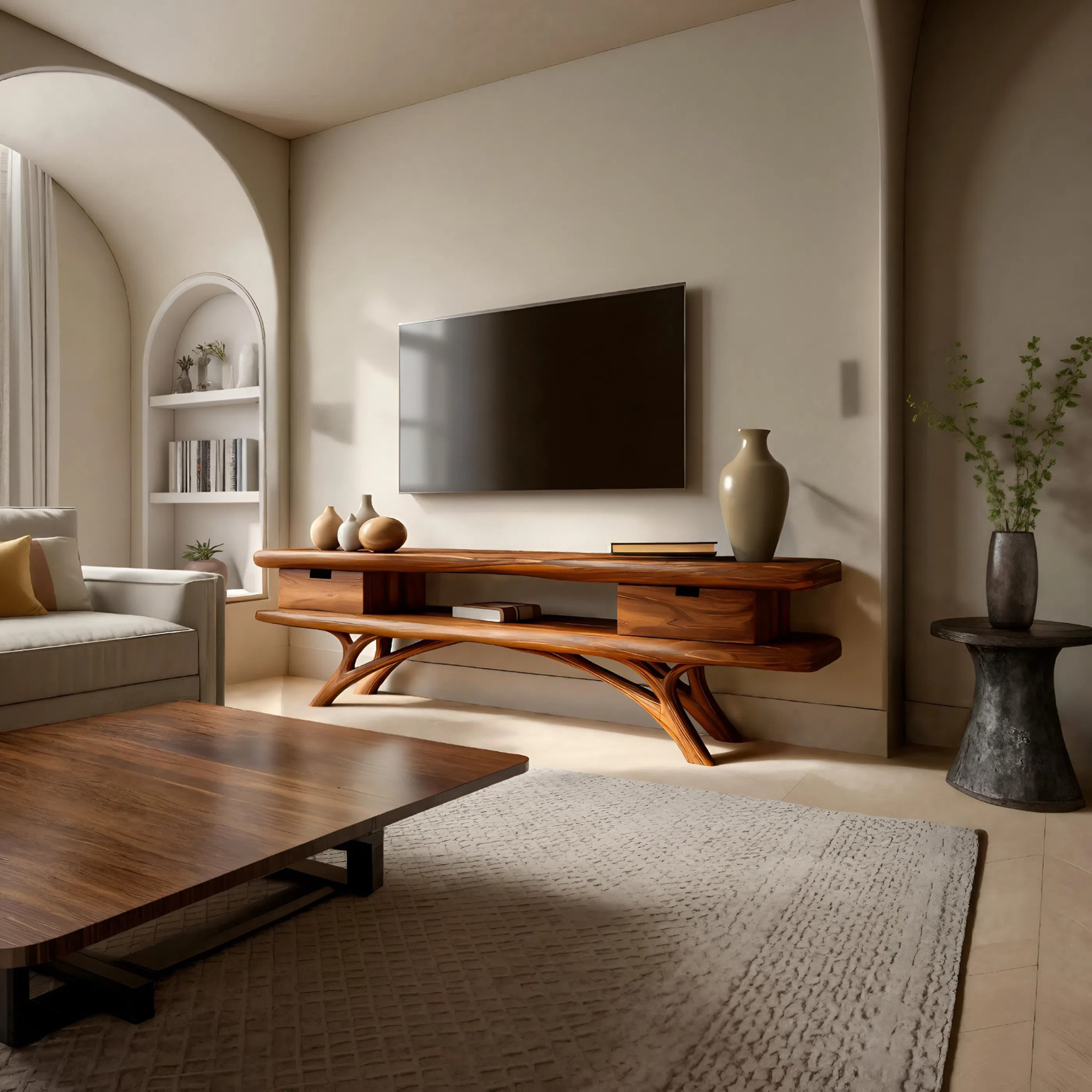 Artistic Curved TV Cabinet For Minimalist Interior Furniture RTTHTTTVC059