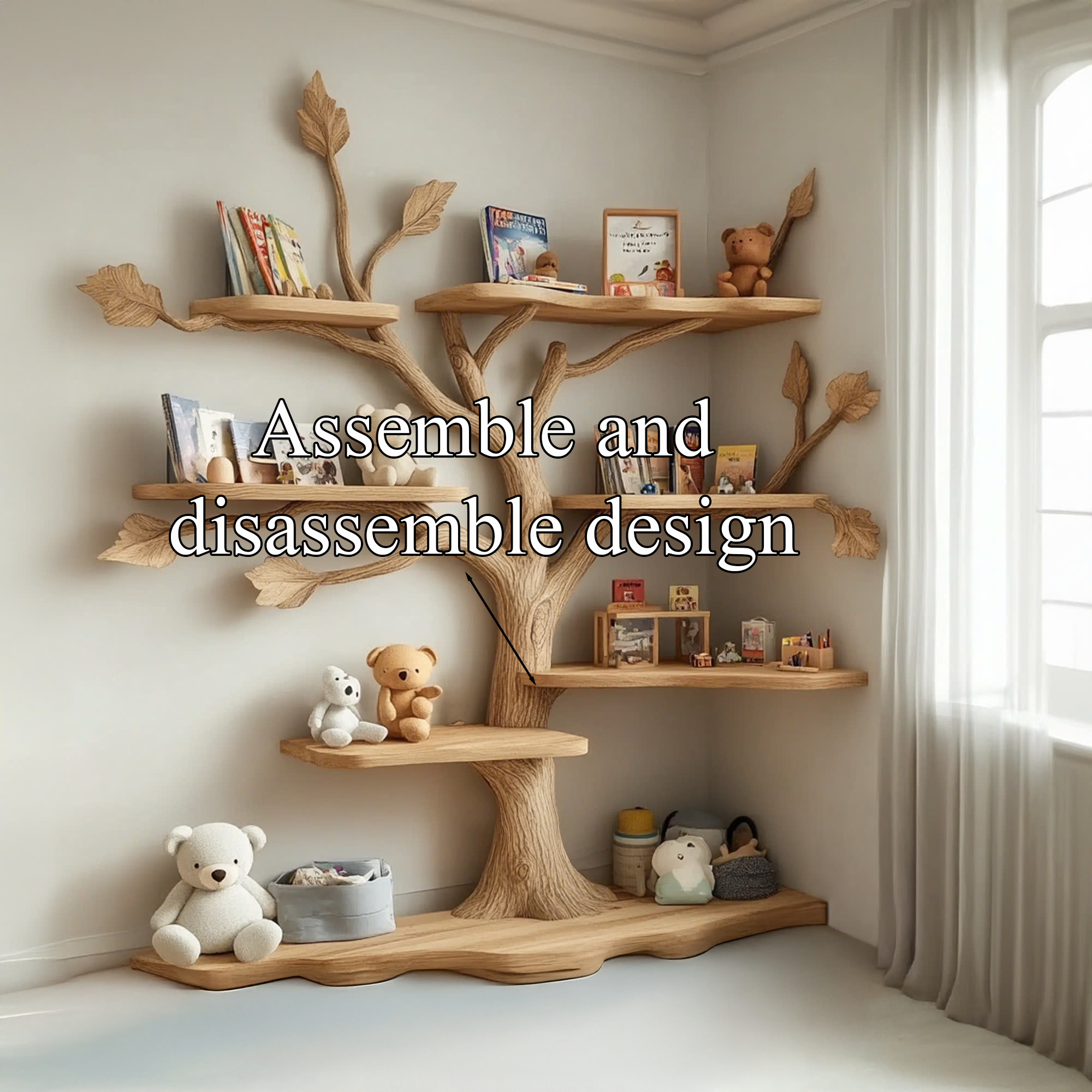 Tree Kids Bookshelf Natural Trees Handmade Baby Room Decor Gift SINLTB147