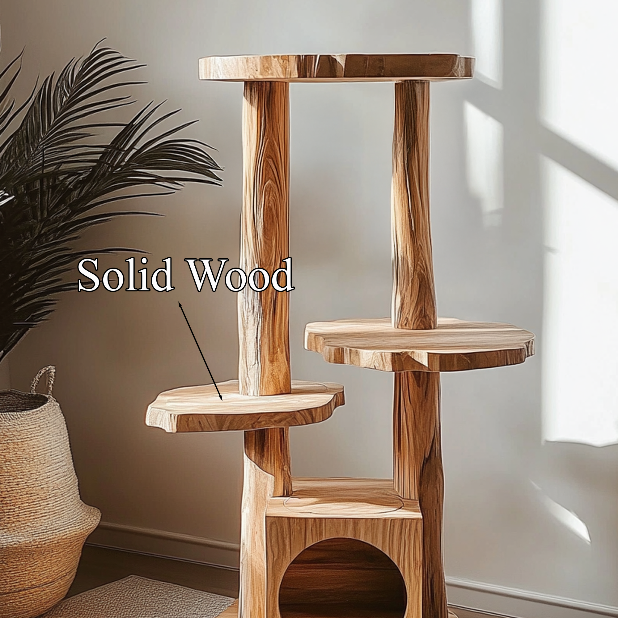 Cat Tree Custom Design Solid Wood Rustic Design Decor Living Room Gift SINLTT018