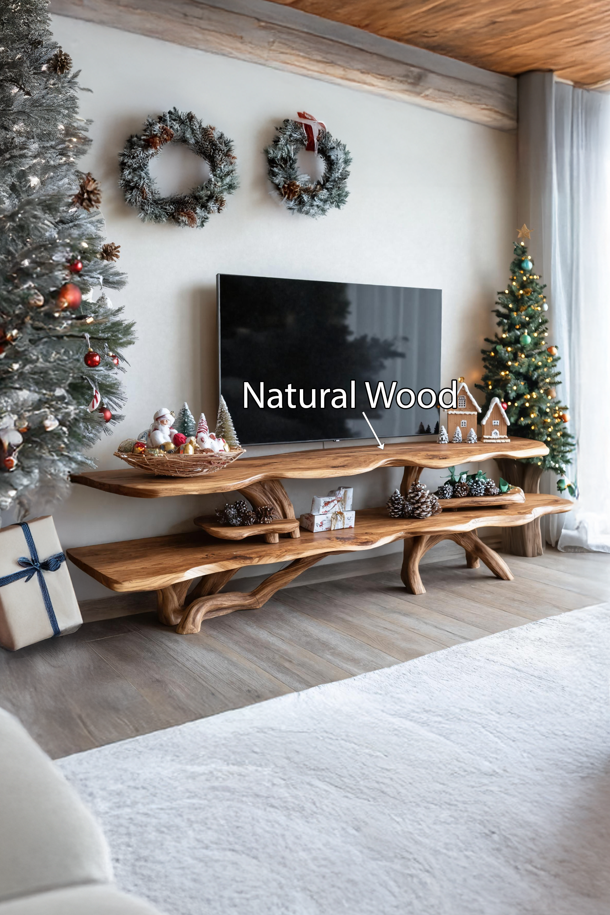 Modern Wooden Live Edge TV Console For Holiday Entryway And Living Room SILDTTNCTV029