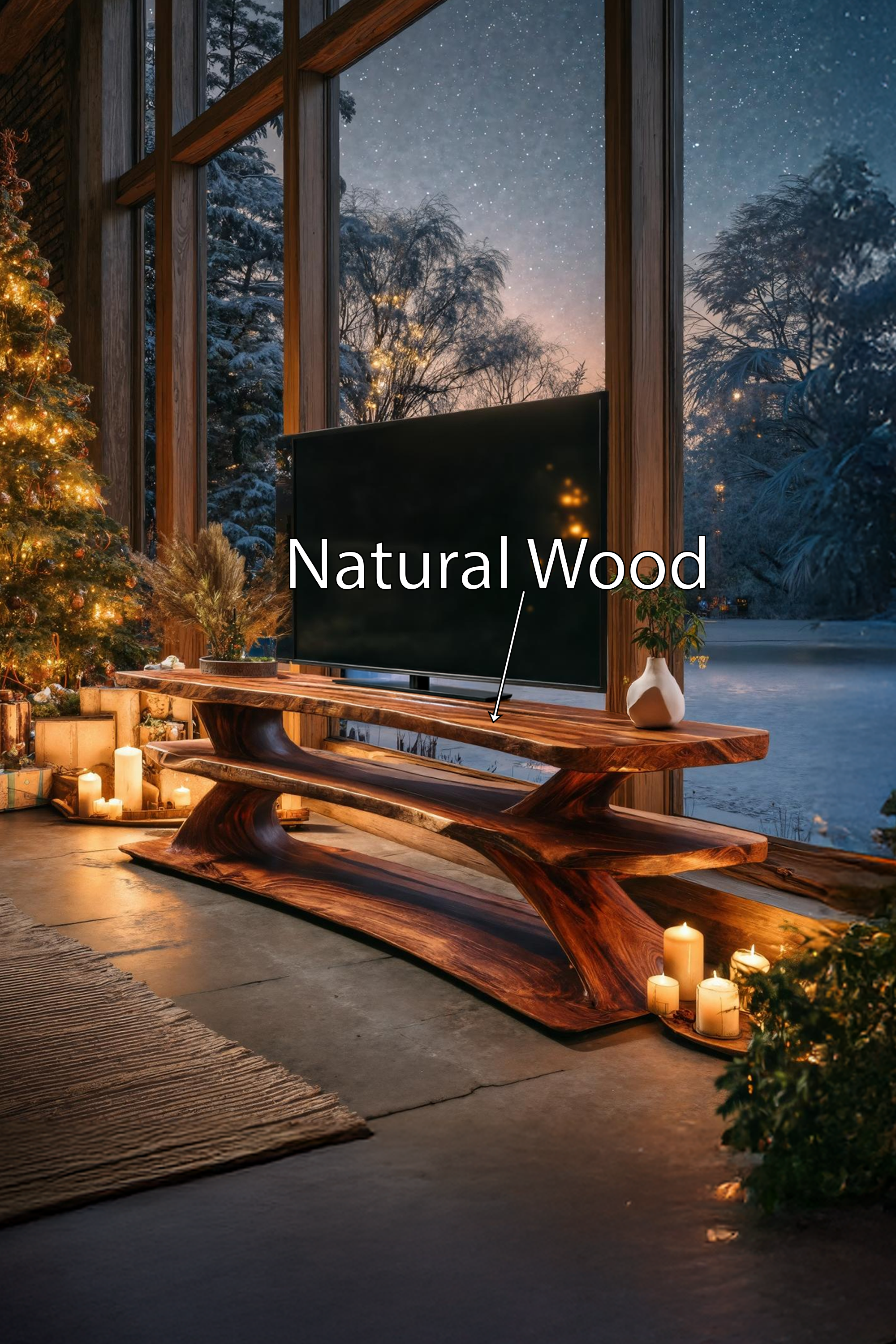 Mid Century Wooden Live Edge TV Console For Christmas Living Room SILDTTRCTV001