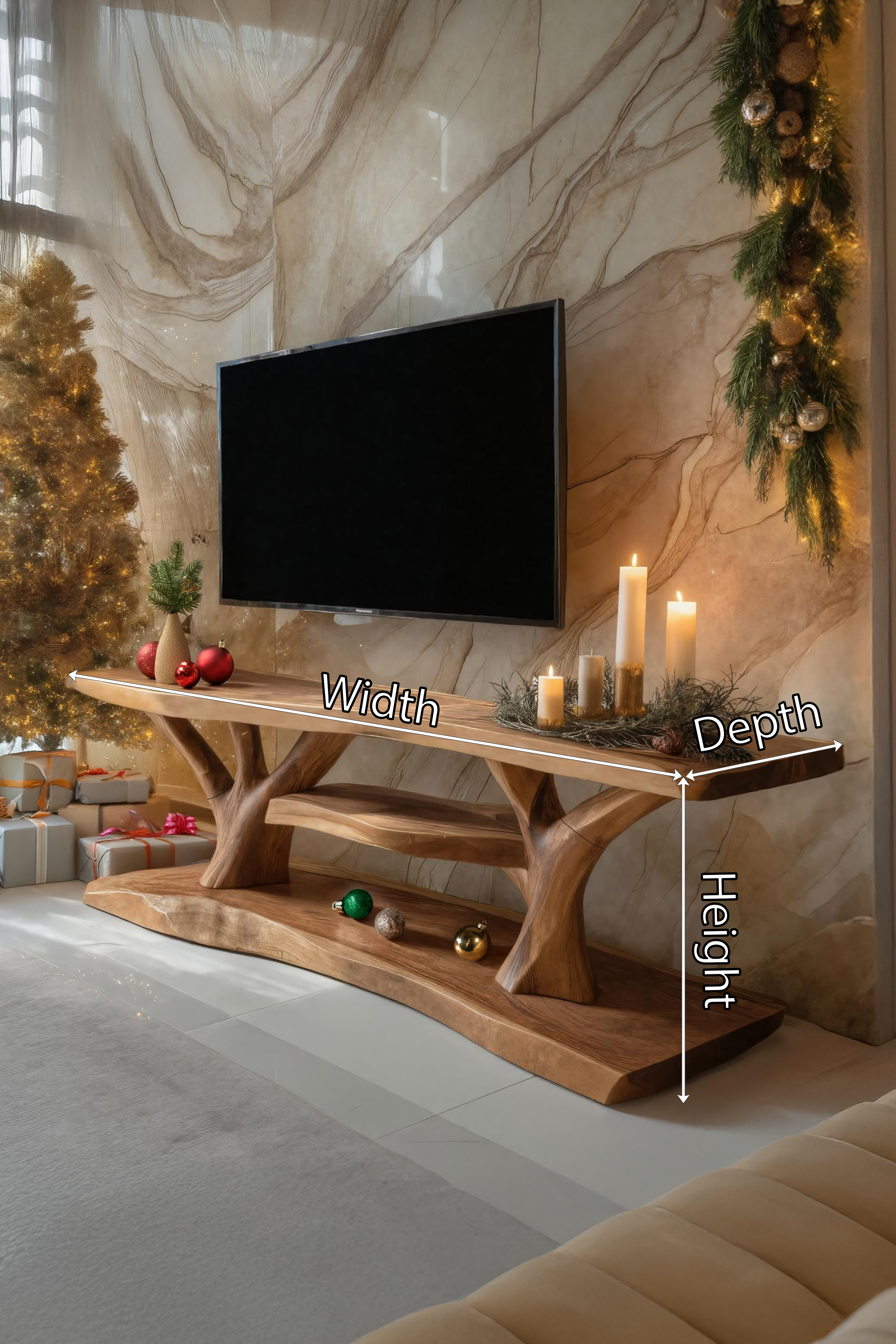 Mid Century Wooden Live Edge TV Console For Cozy Holiday Gift SILDTTRCTV037