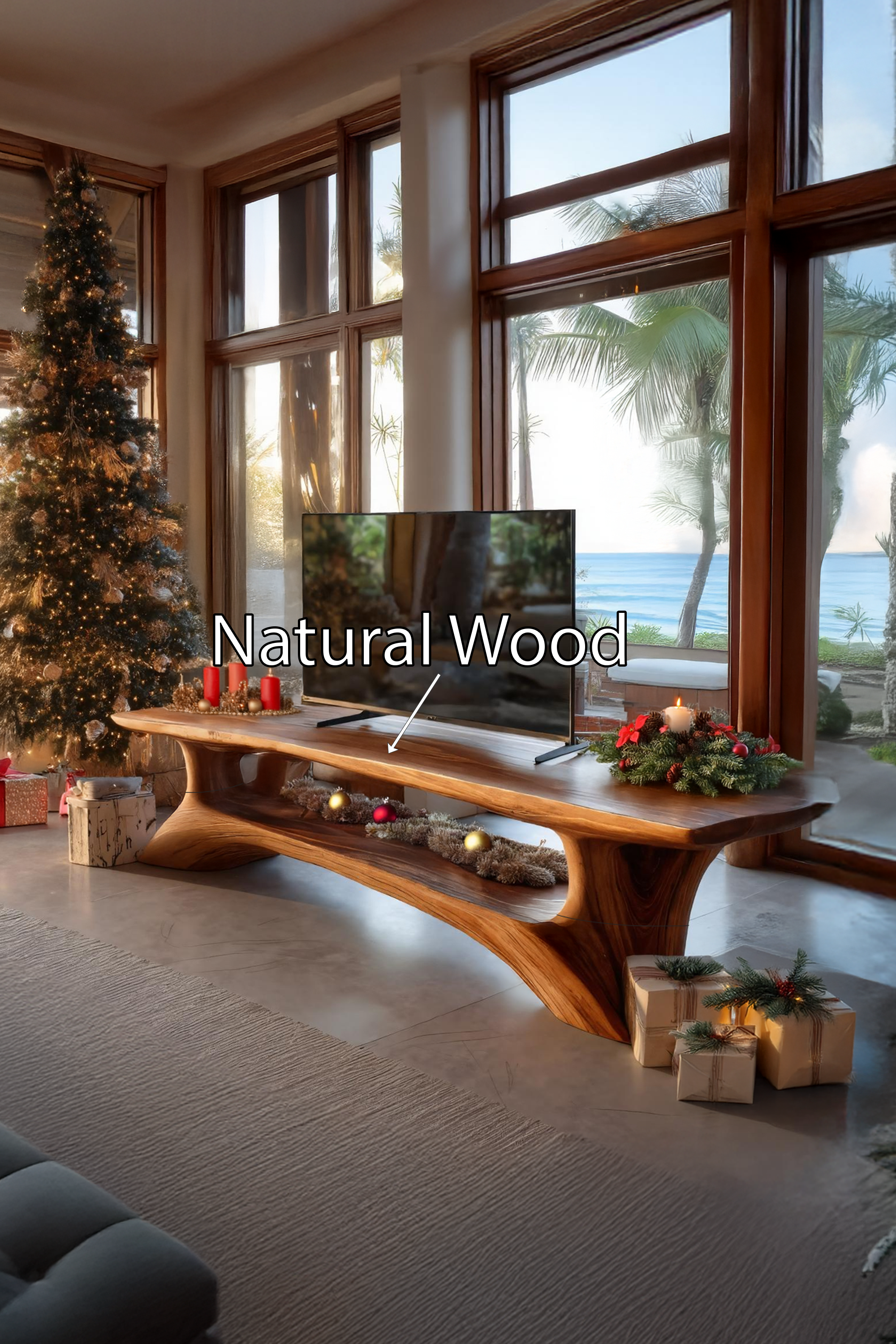 Mid Century Live Edge Entryway TV Stand For Christmas Home SILDTTRCTV017