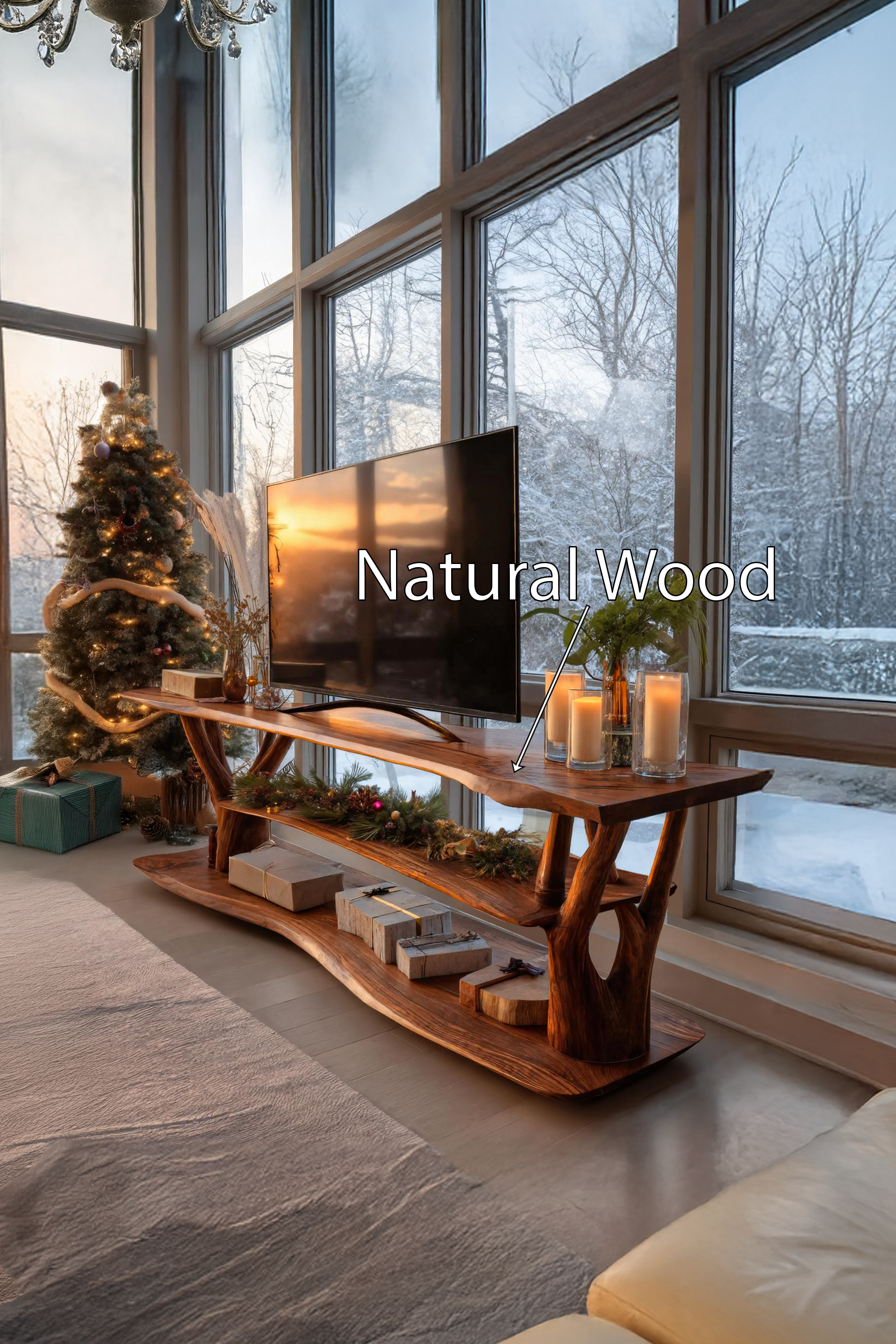 Handcrafted Live Edge Entryway TV Stand For Cozy Winter Home SILDTTRCTV011
