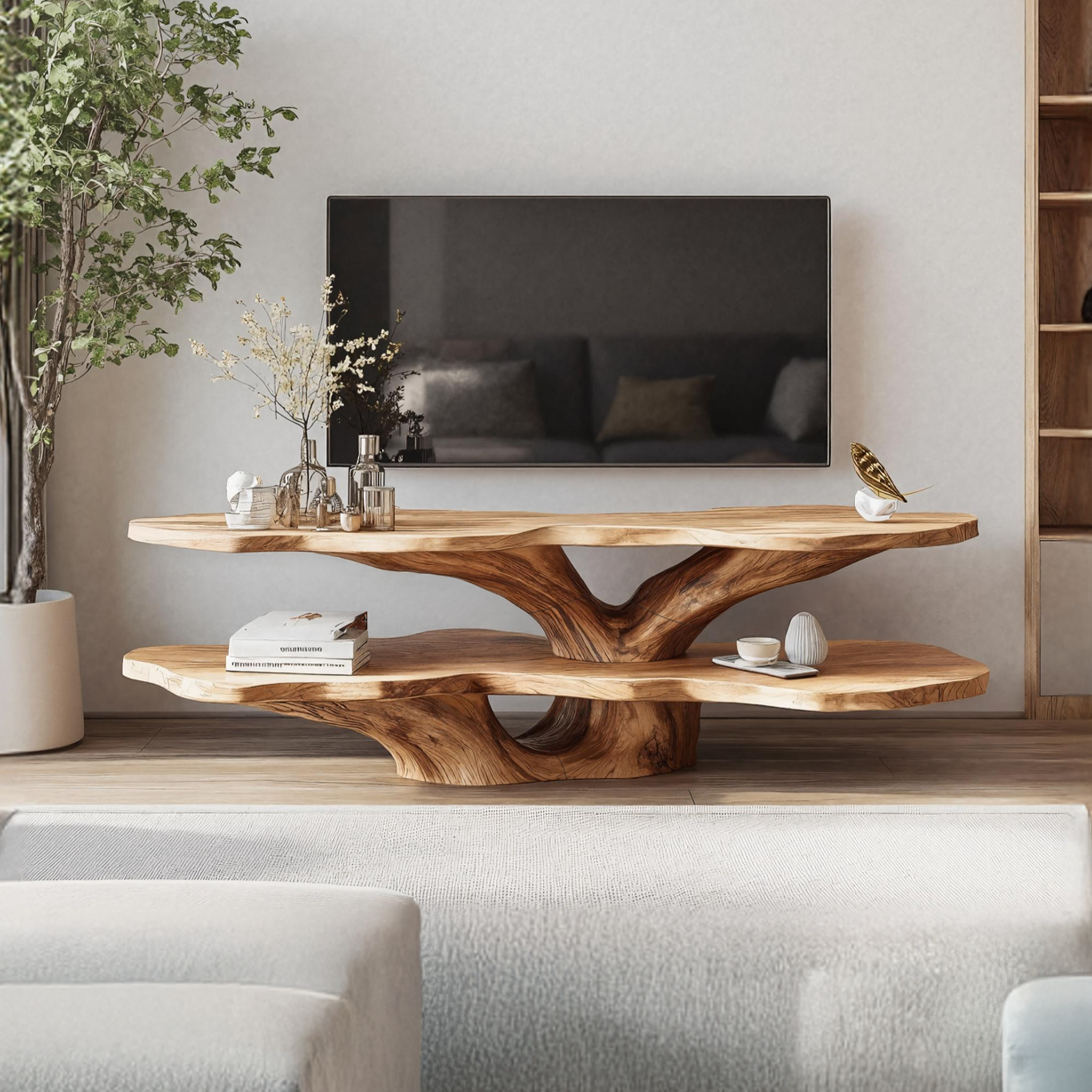 Mid Century Wooden Live Edge TV Console For Living Room Decor SILDTTNTVC077