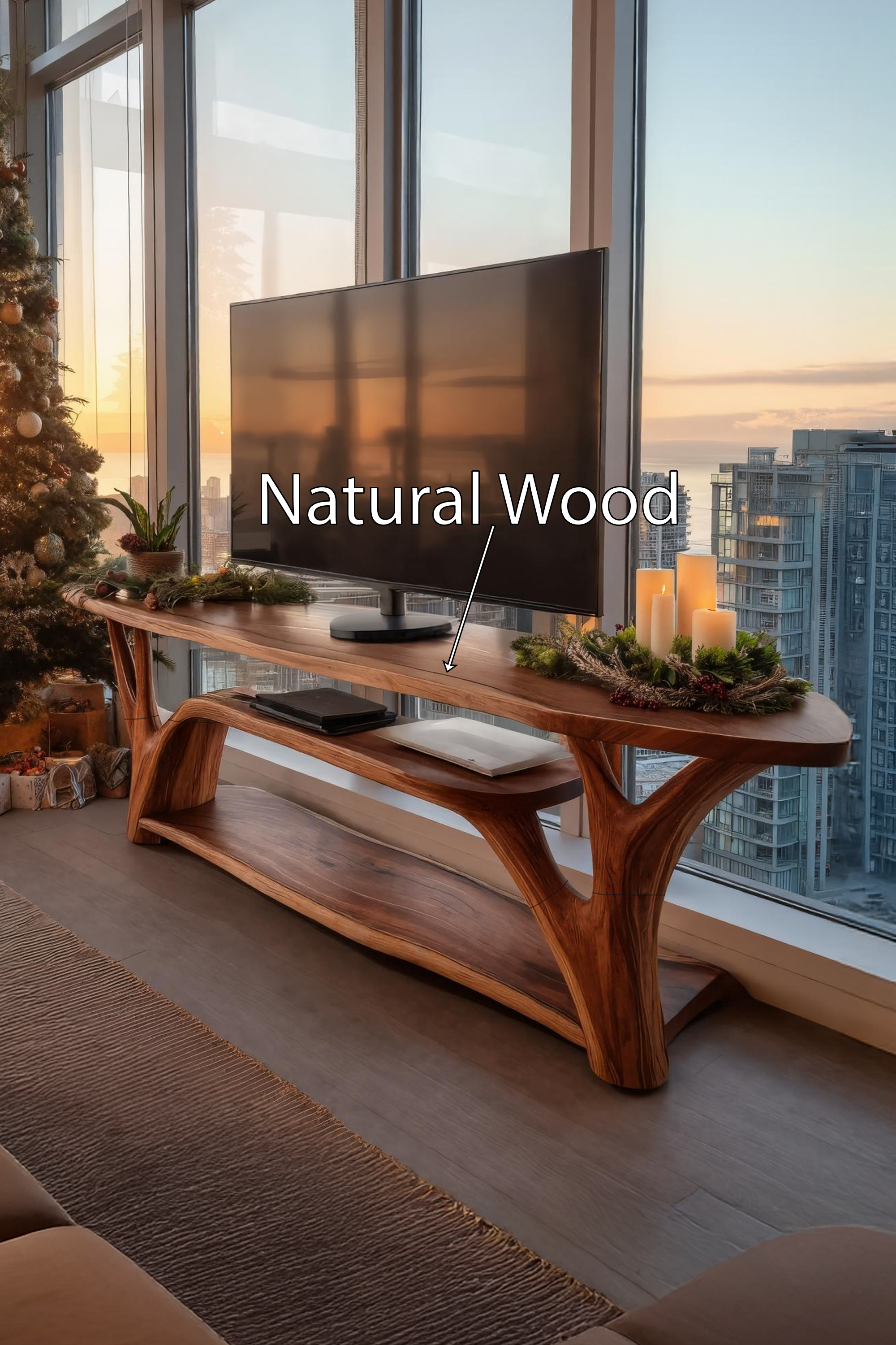Handcrafted Wooden Live Edge TV Console For Festive Home Design SILDTTRCTV035