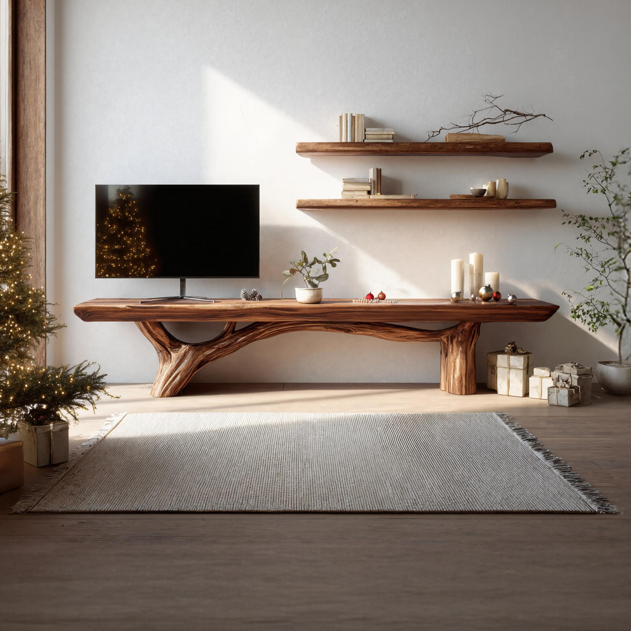 Mid Century Wooden Live Edge TV Console For Holiday Entryway Design SILDTTNCTV005