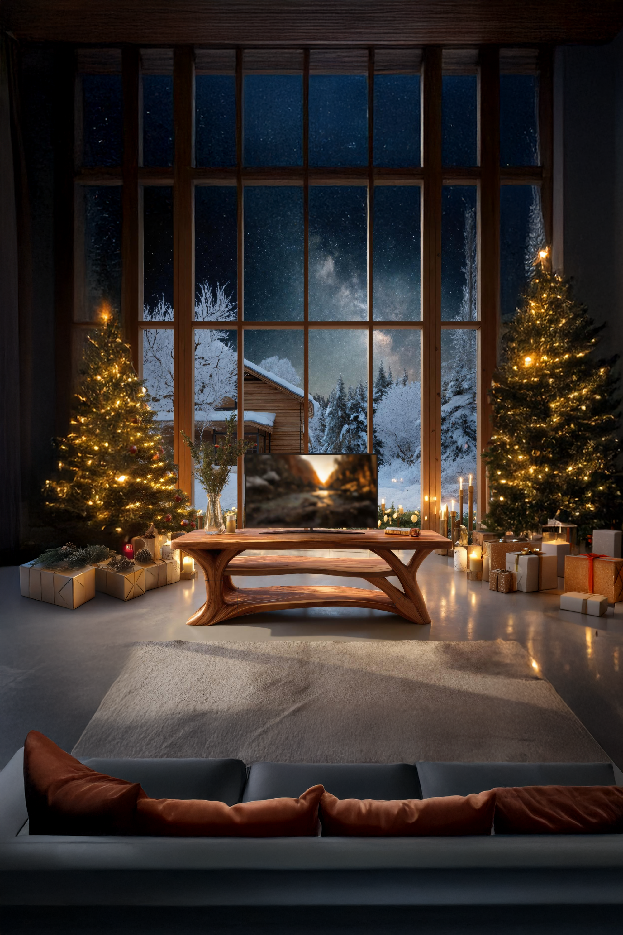 Mid Century Solid Wood TV Console For Cozy Christmas Living Room SILDTTRCTV041