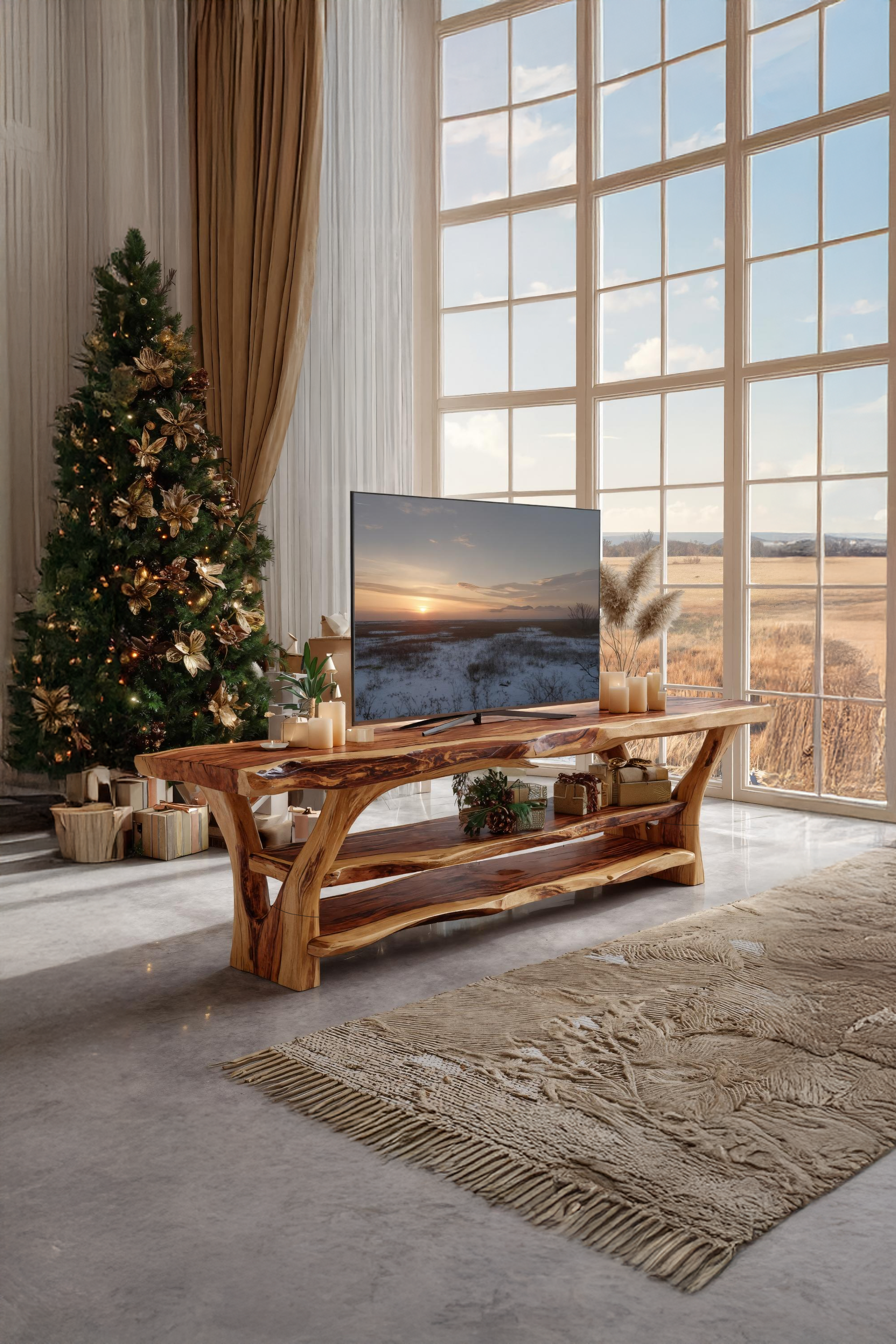 Modern Solid Wood TV Console For Christmas Living Room Design SILDTTRCTV028