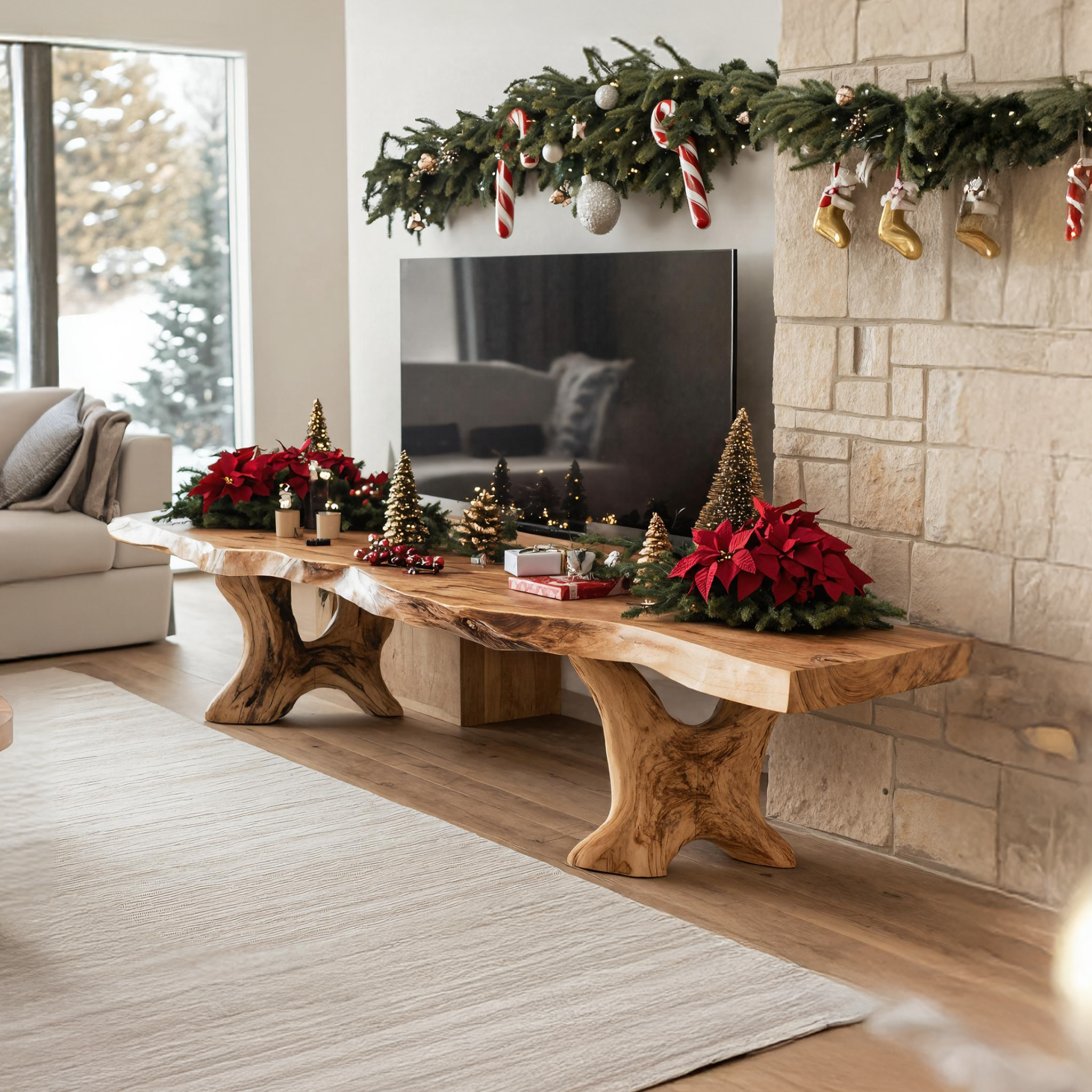 Handcrafted Solid Wood TV Console For Christmas Home Furniture Decor SILDTTNCTV033