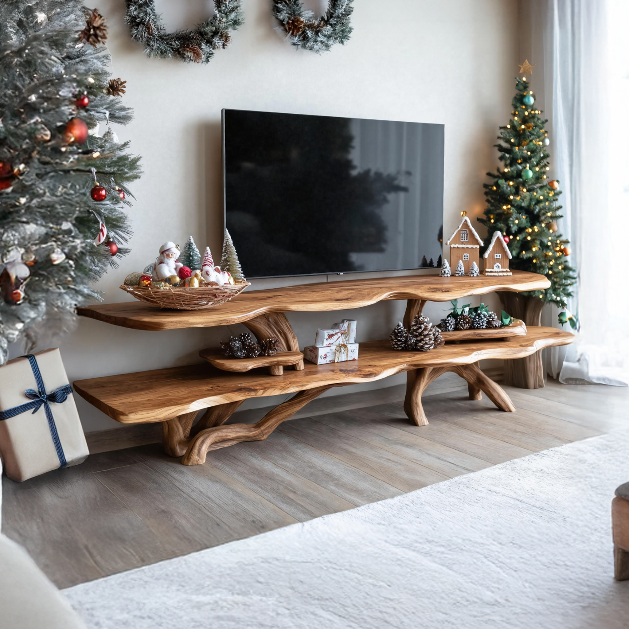 Modern Wooden Live Edge TV Console For Holiday Entryway And Living Room SILDTTNCTV029
