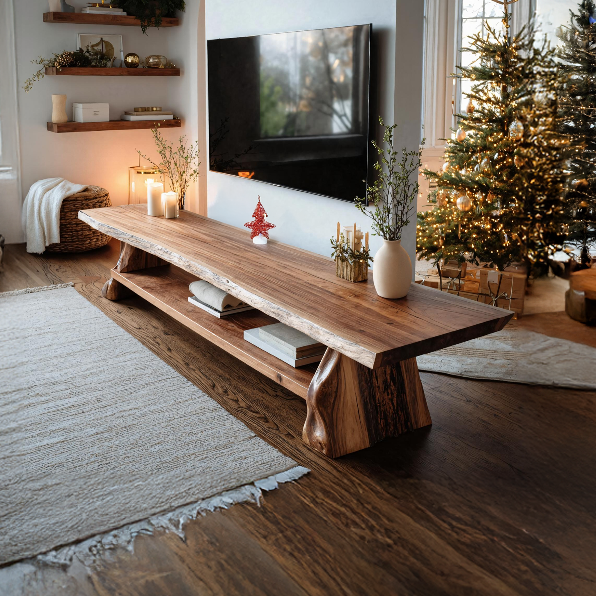 Mid Century Live Edge Wooden TV Console For Holiday Home Living Room SILDTTNCTV014