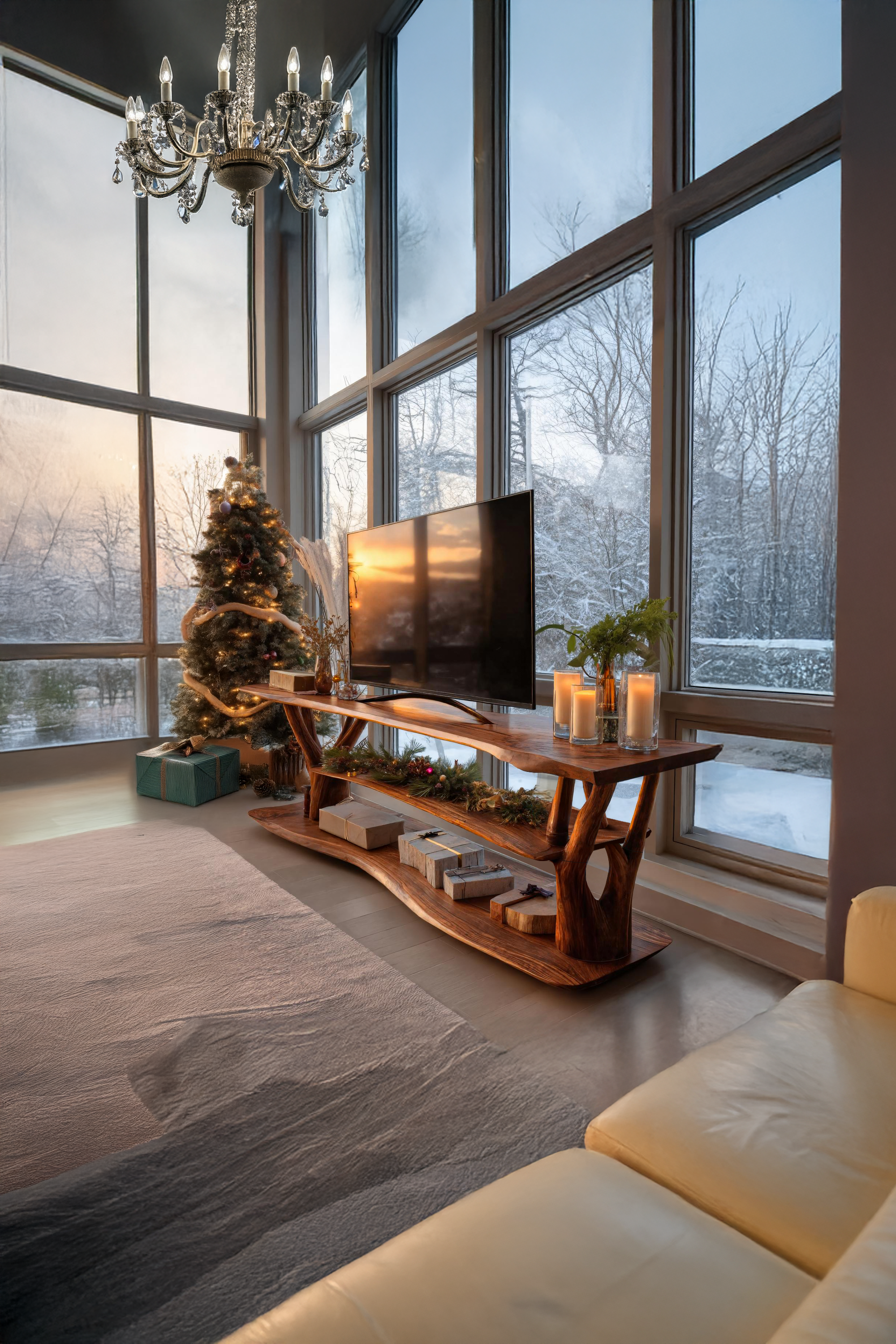 Handcrafted Live Edge Entryway TV Stand For Cozy Winter Home SILDTTRCTV011