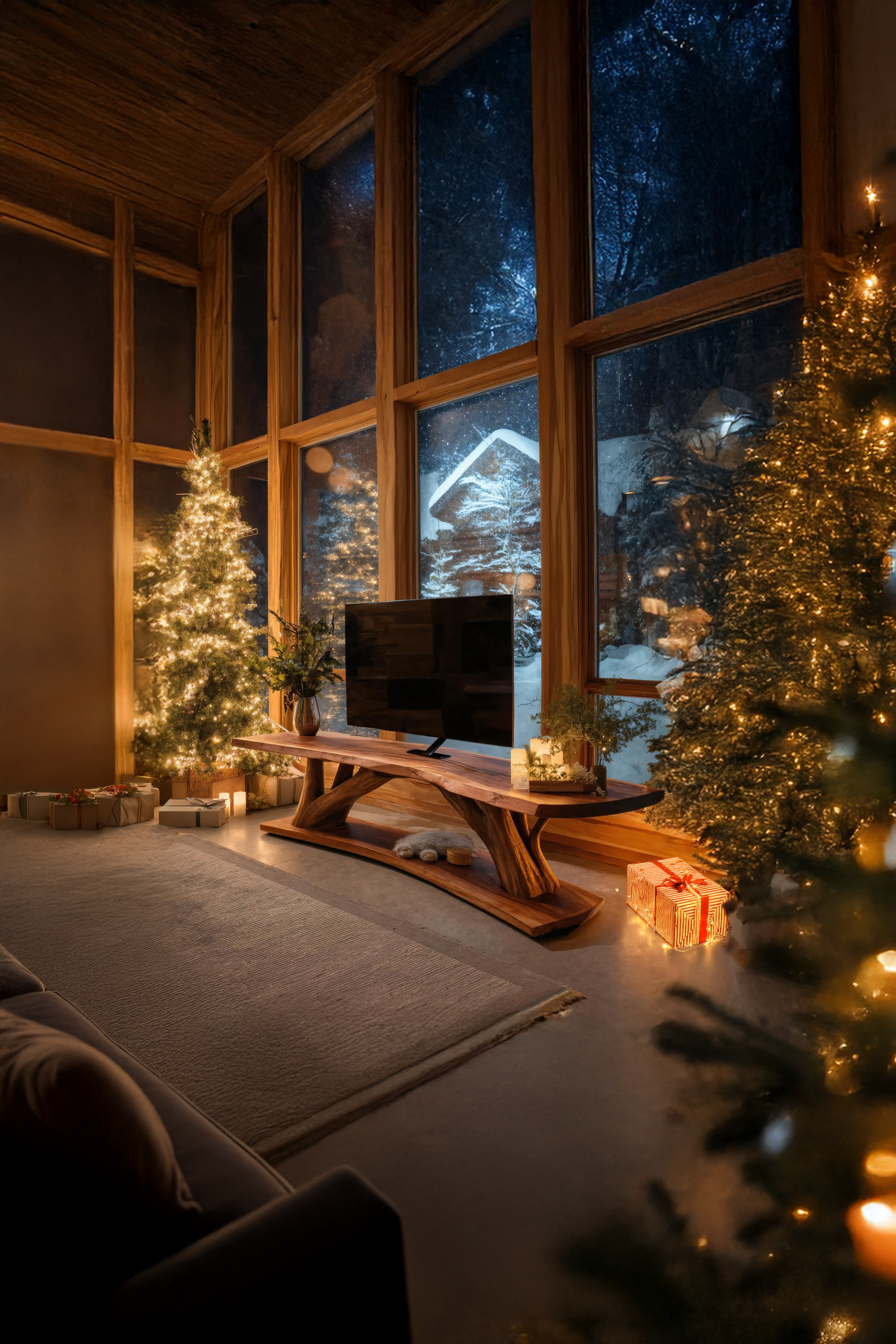 Mid Century Wooden Live Edge TV Console For Festive Bedroom SILDTTRCTV021