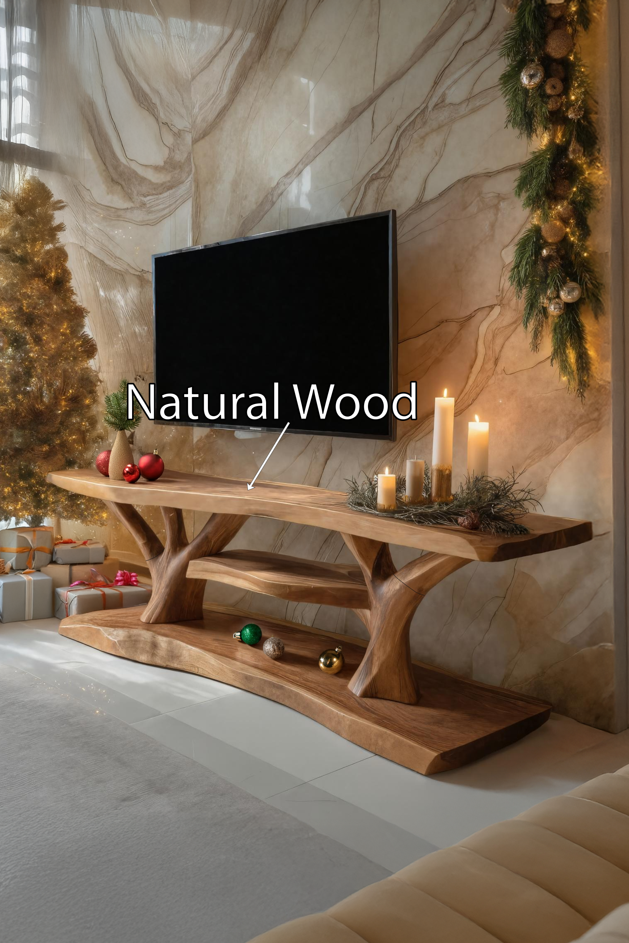 Mid Century Wooden Live Edge TV Console For Cozy Holiday Gift SILDTTRCTV037