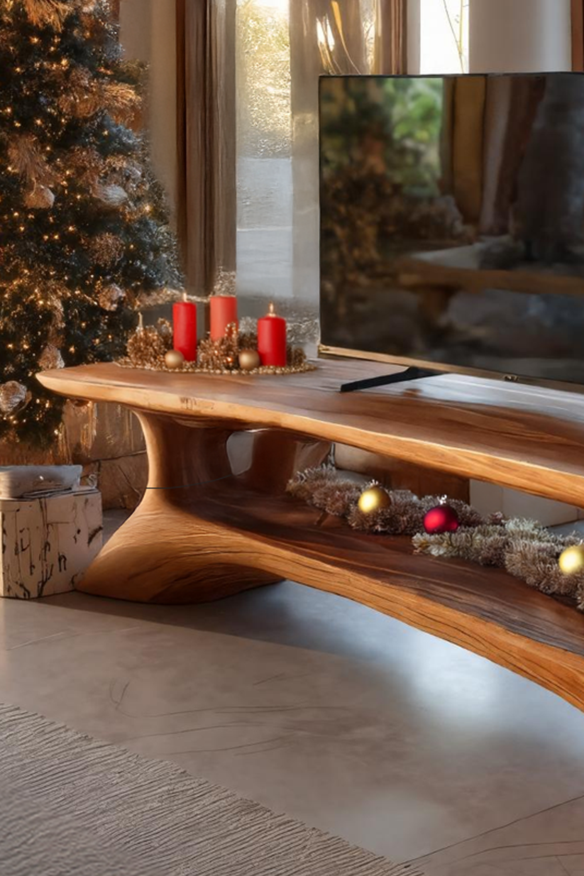 Mid Century Live Edge Entryway TV Stand For Christmas Home SILDTTRCTV017