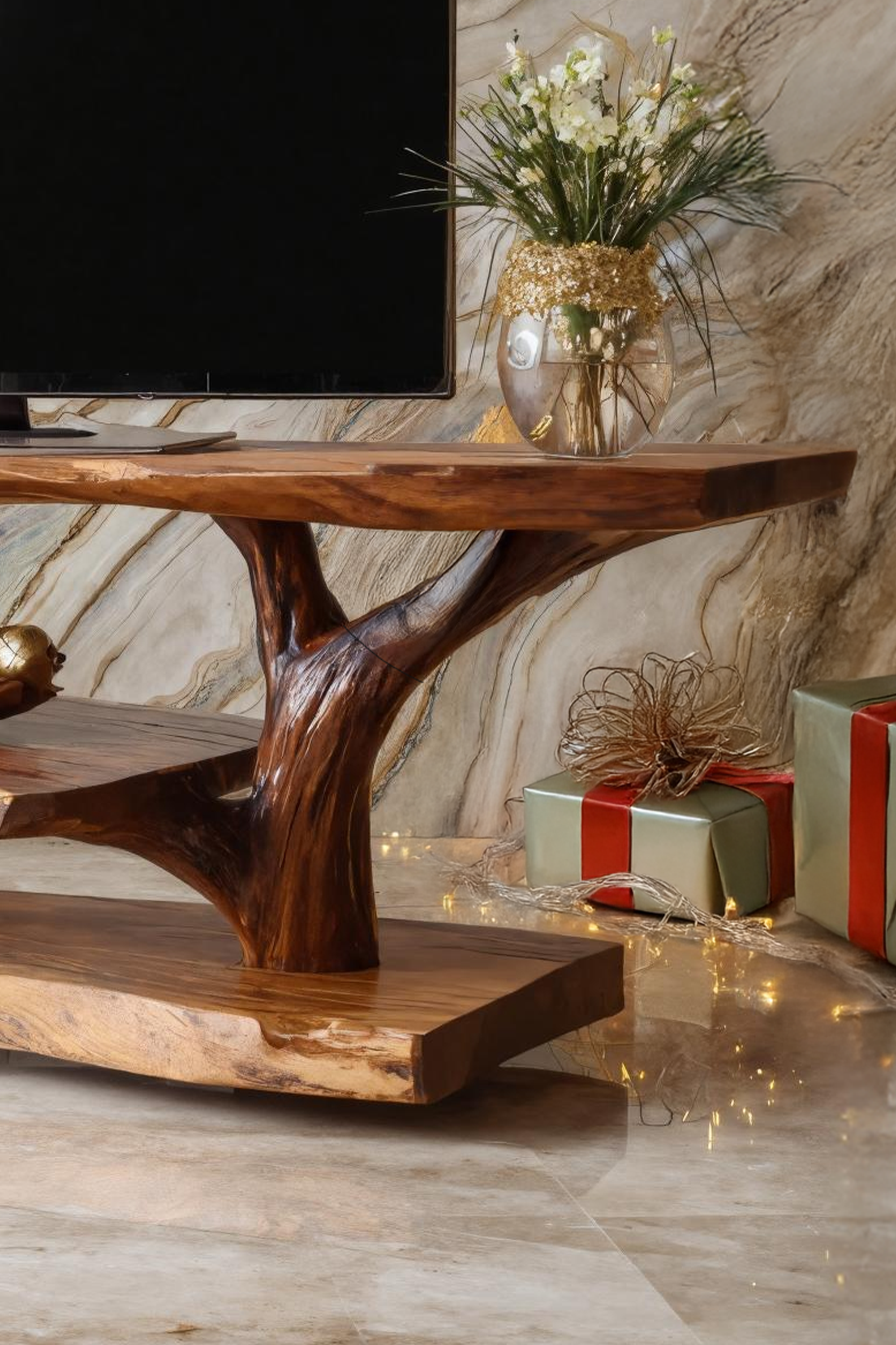 Handcrafted Live Edge Entryway TV Stand For Holiday Season Style SILDTTRCTV039