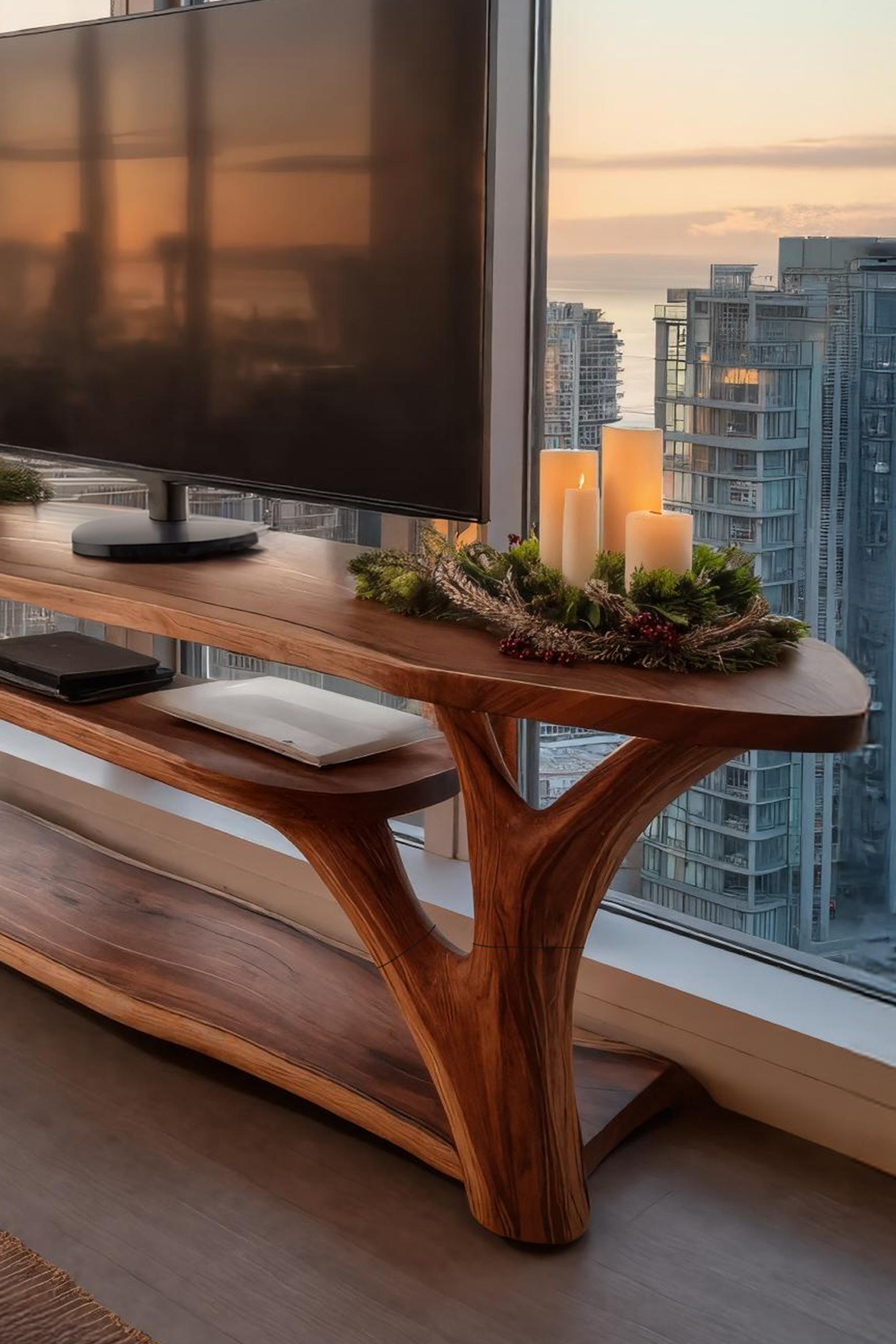 Handcrafted Wooden Live Edge TV Console For Festive Home Design SILDTTRCTV035