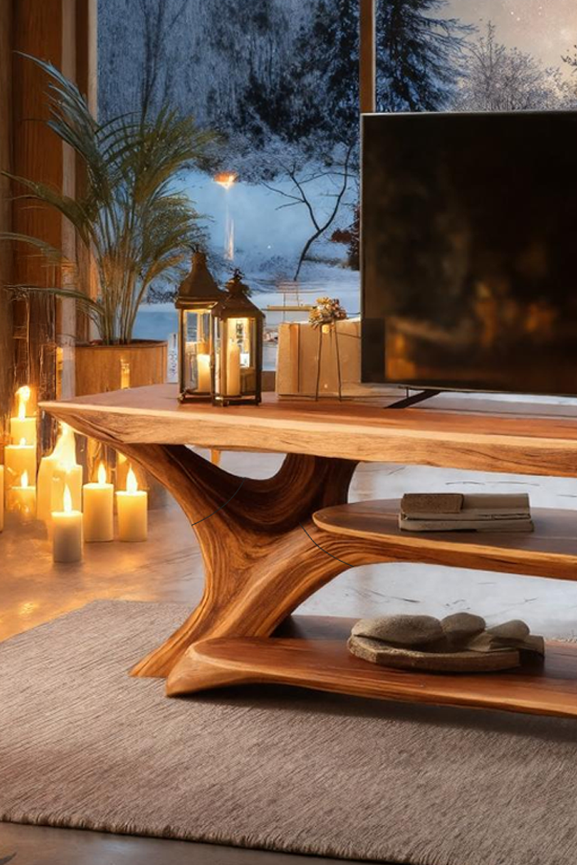 Handcrafted Live Edge Entryway TV Stand For Winter Holiday Style SILDTTRCTV047